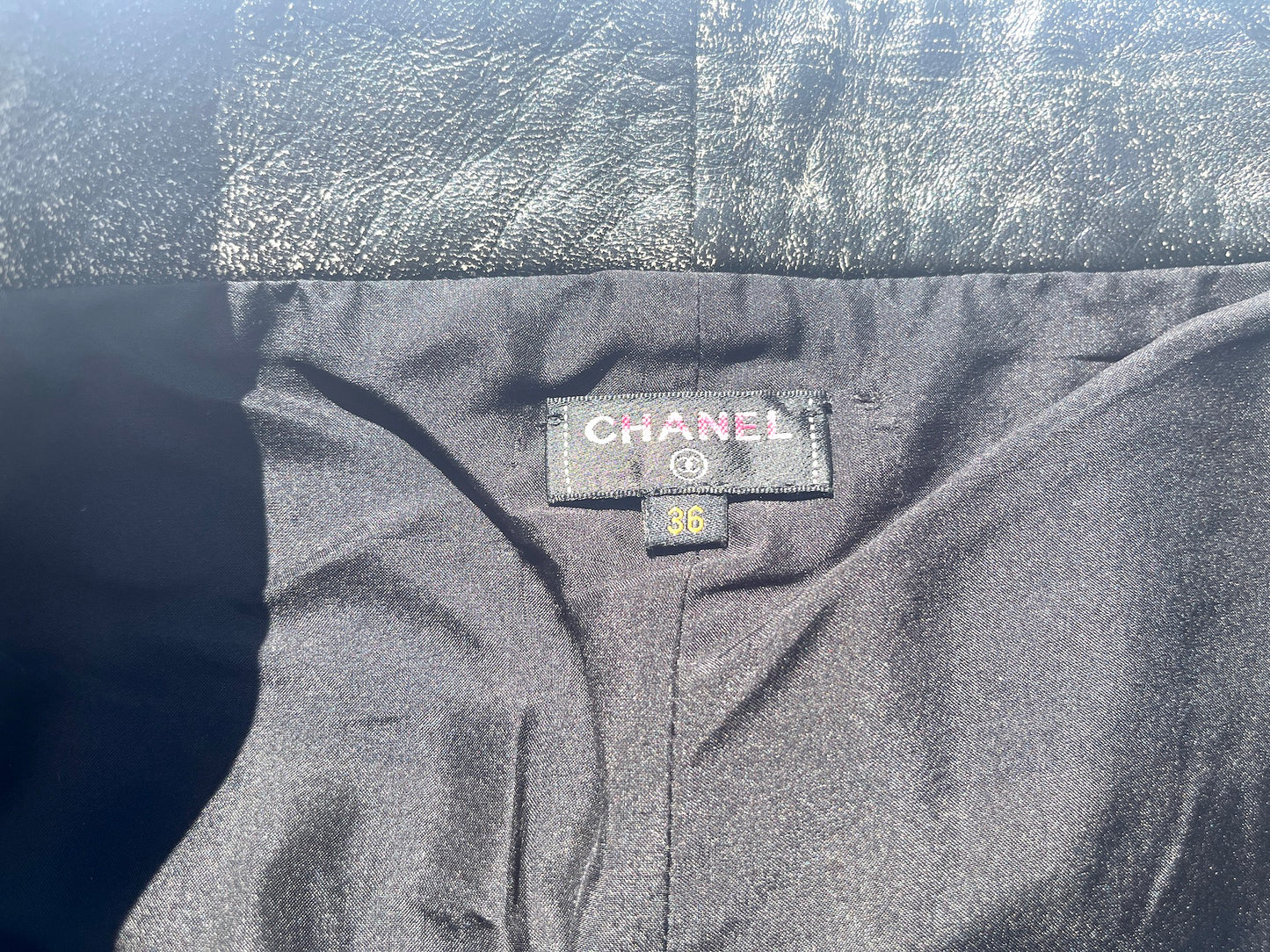 CHANEL Black Beige Leather Straight Leg Pants 36 4