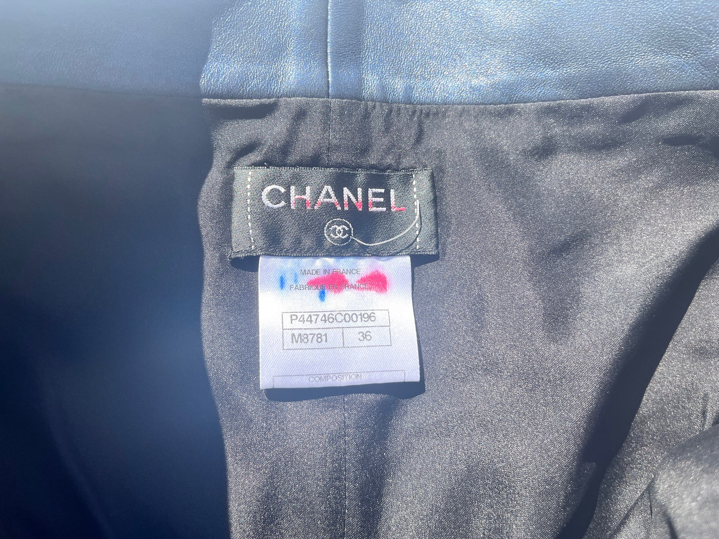CHANEL Navy Blue Leather Straight Leg Pants 36 2