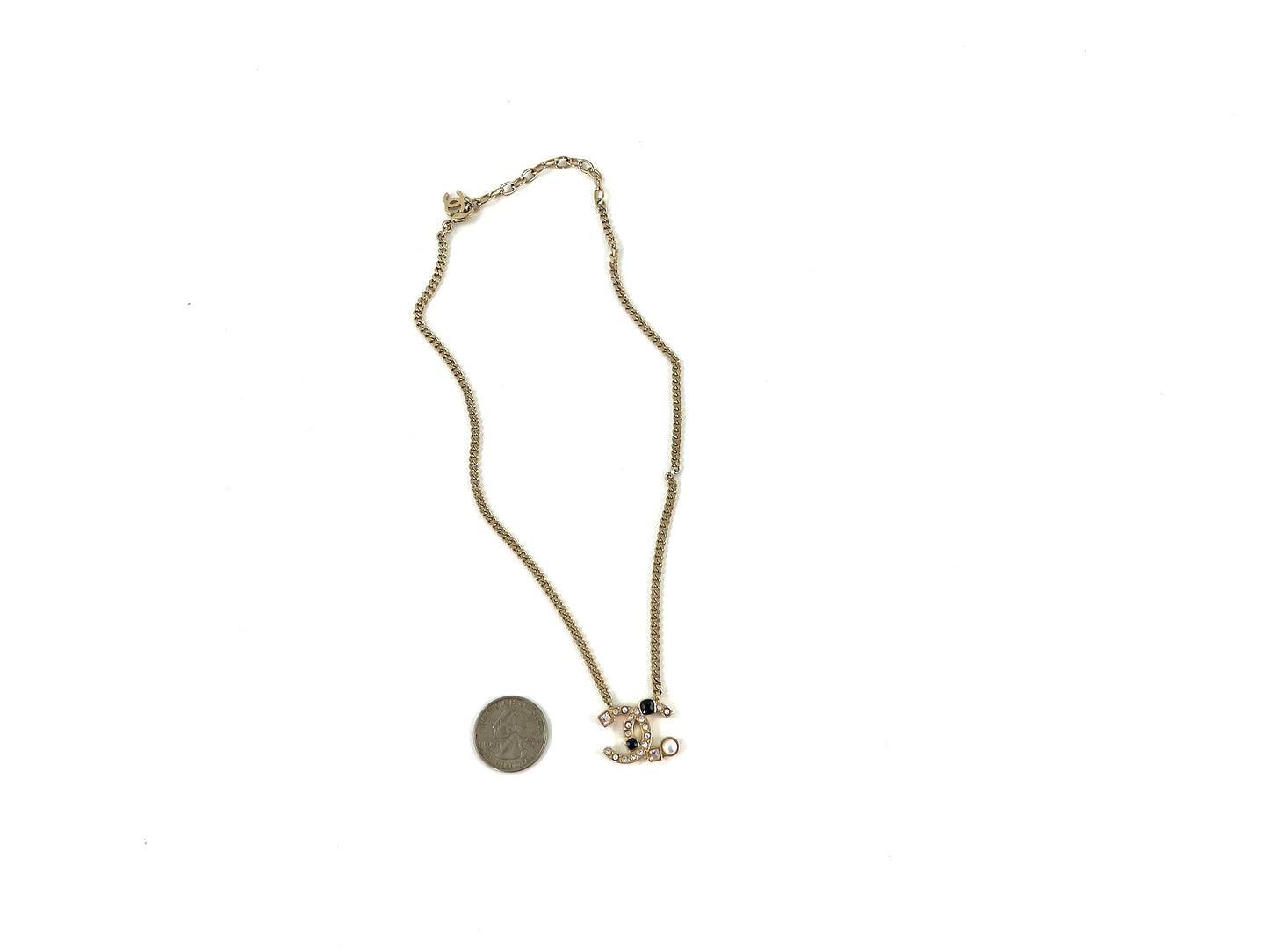 New CHANEL Pale Gold 2022 Crystal Faux Pearl Pendant Necklace
