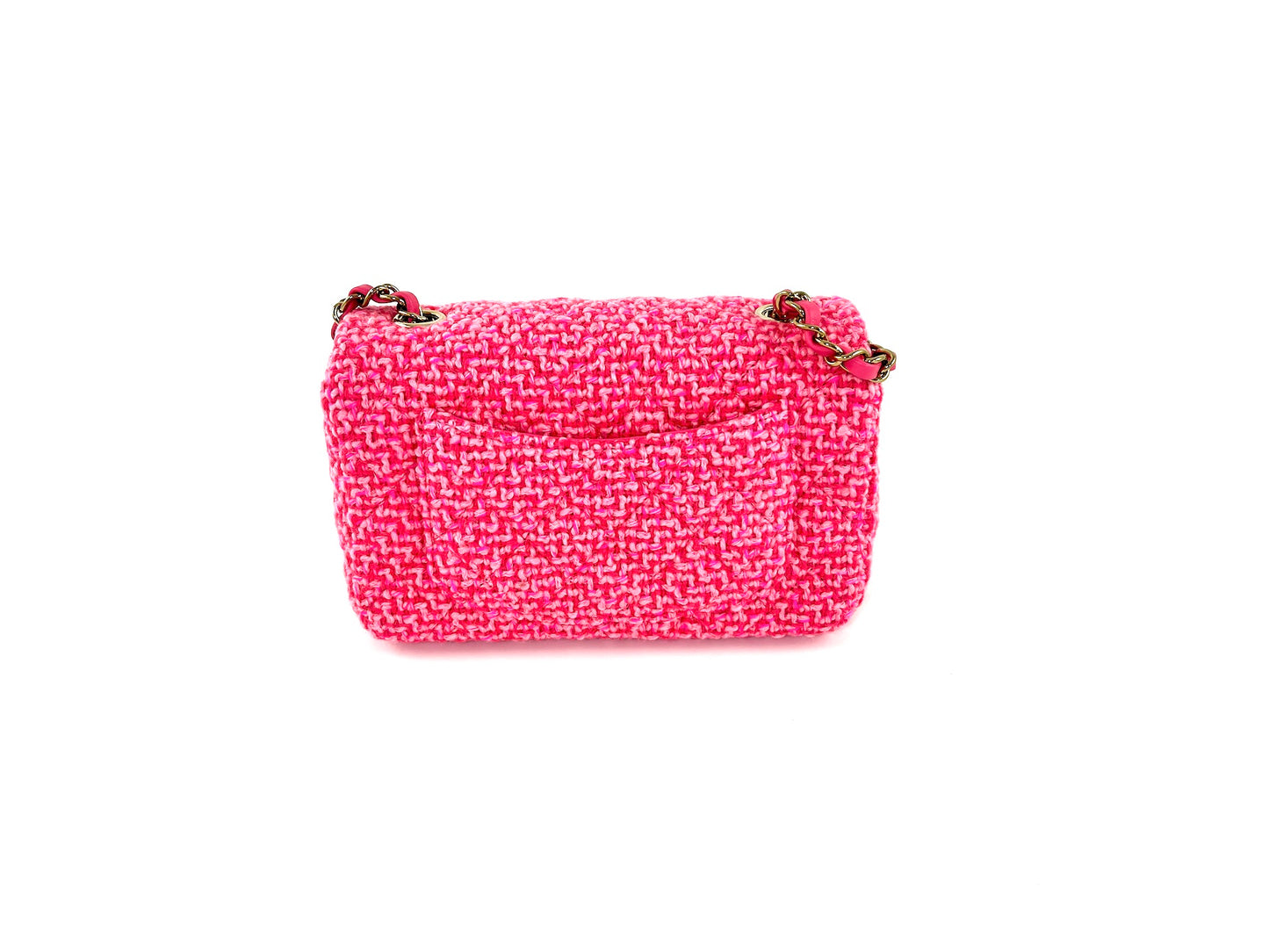 CHANEL Wool Tweed 2022 Pink Rectangular Mini Flap Bag