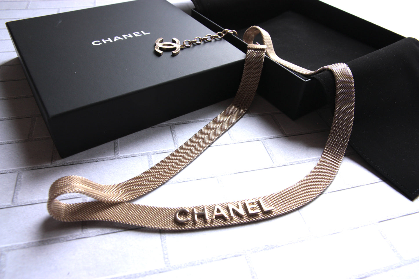 Chanel 2017 Fancy Light Gold Chain Logo Hip Belt 80
