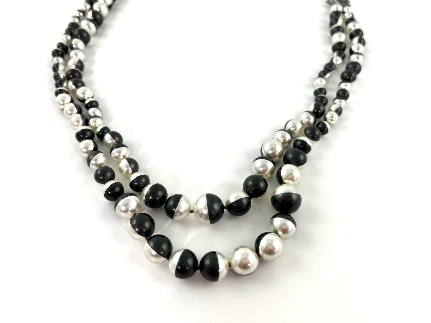 Chanel Faux Pearl Black Silver Multistrand CC Long Necklace