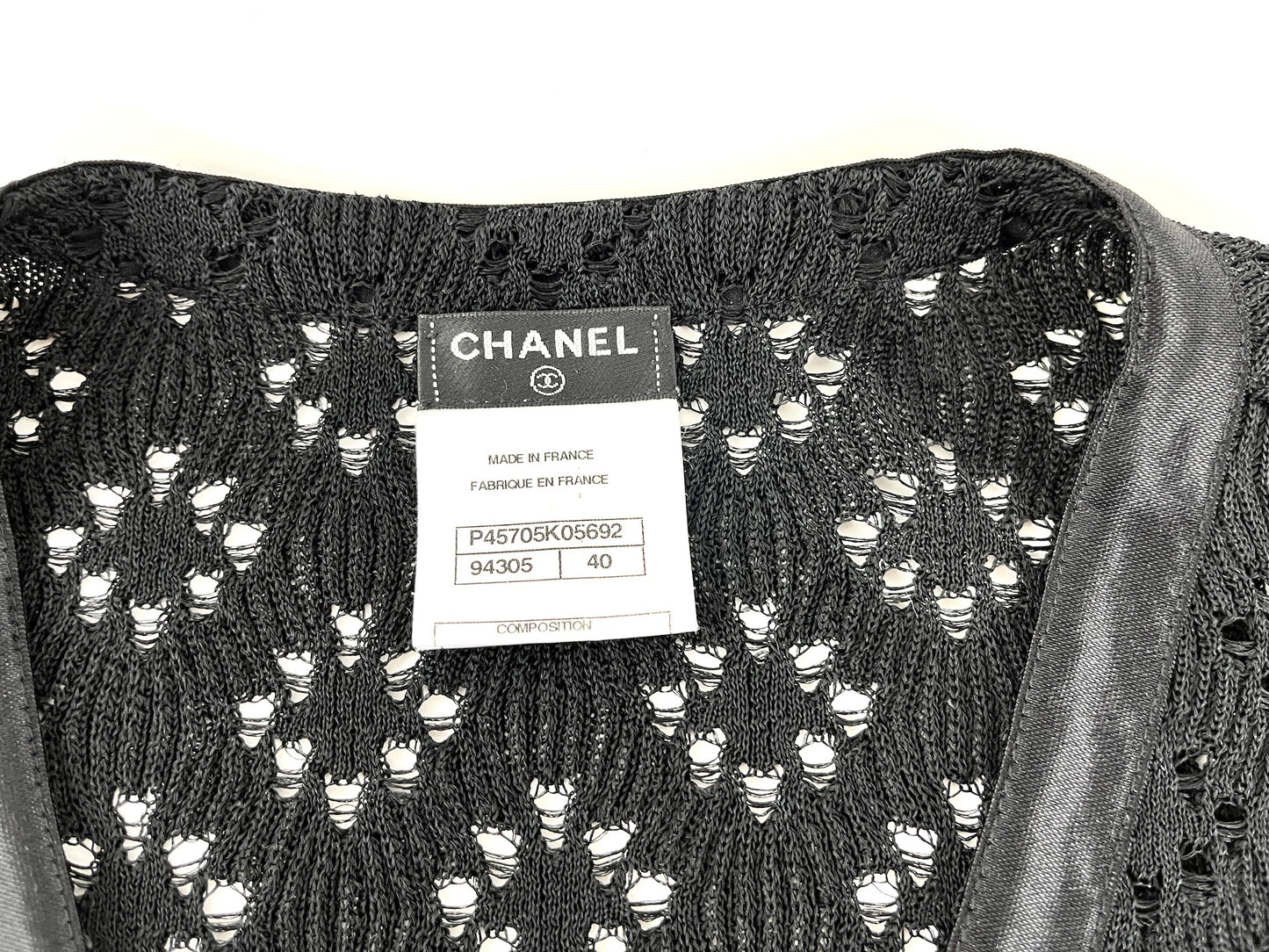 CHANEL Perforated Black Silk Knit Jacket Cardigan 40 M 8