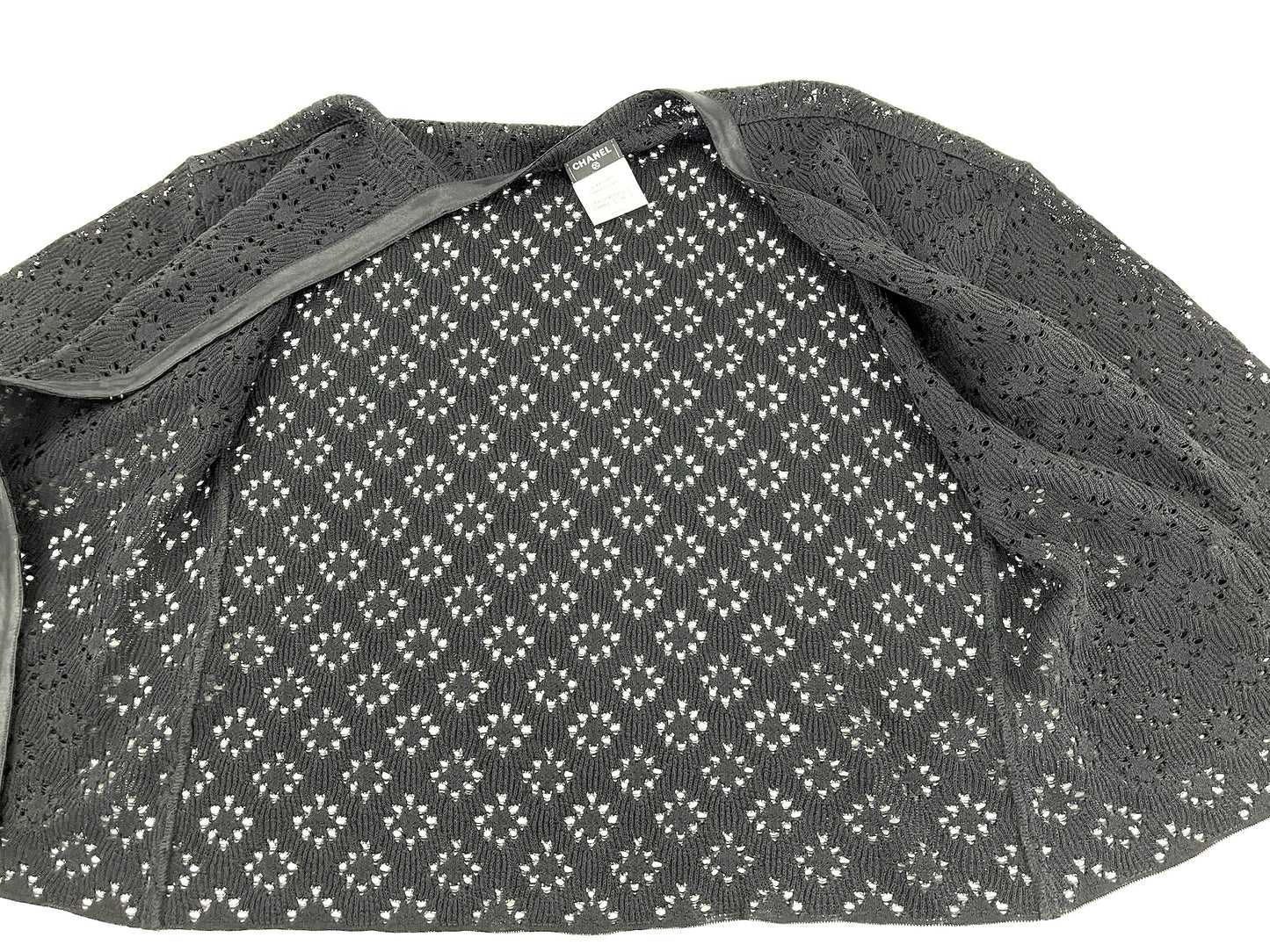 CHANEL Perforated Black Silk Knit Jacket Cardigan 40 M 8
