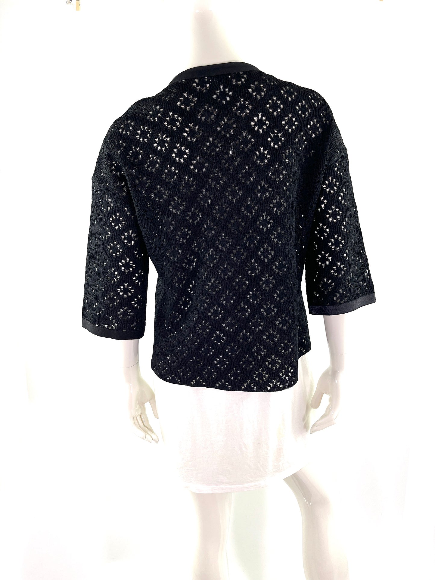 CHANEL Perforated Black Silk Knit Jacket Cardigan 40 M 8
