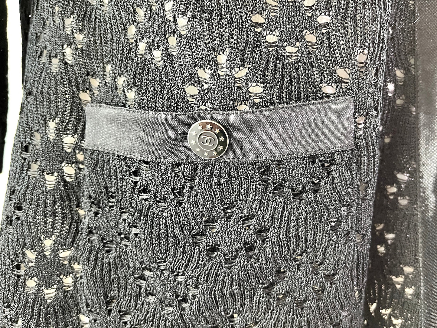 CHANEL Perforated Black Silk Knit Jacket Cardigan 40 M 8