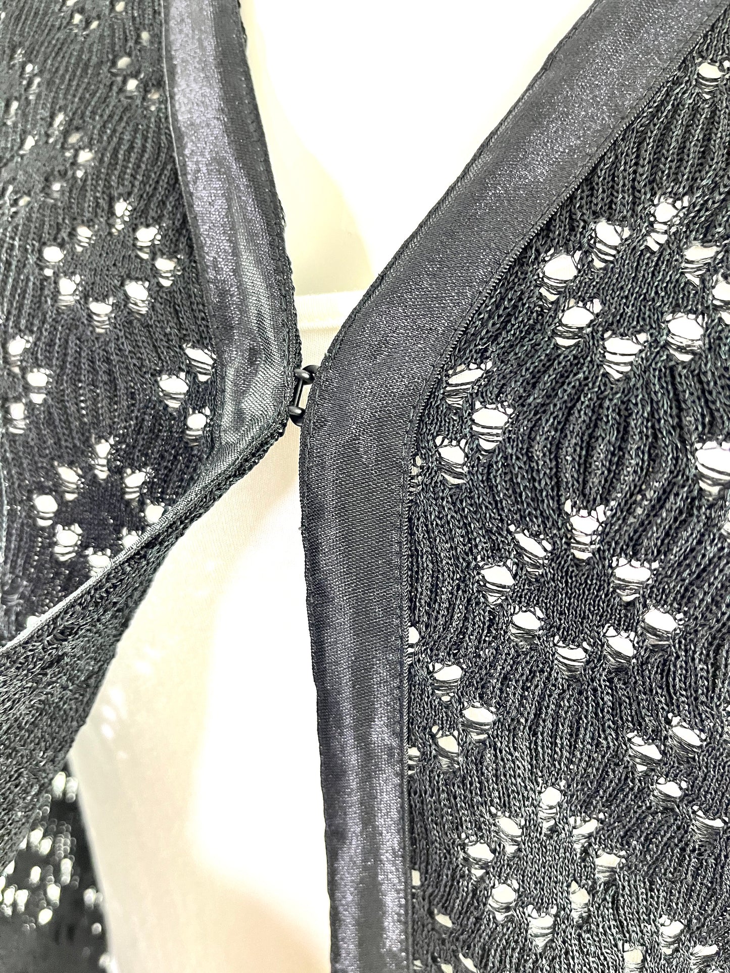 CHANEL Perforated Black Silk Knit Jacket Cardigan 40 M 8