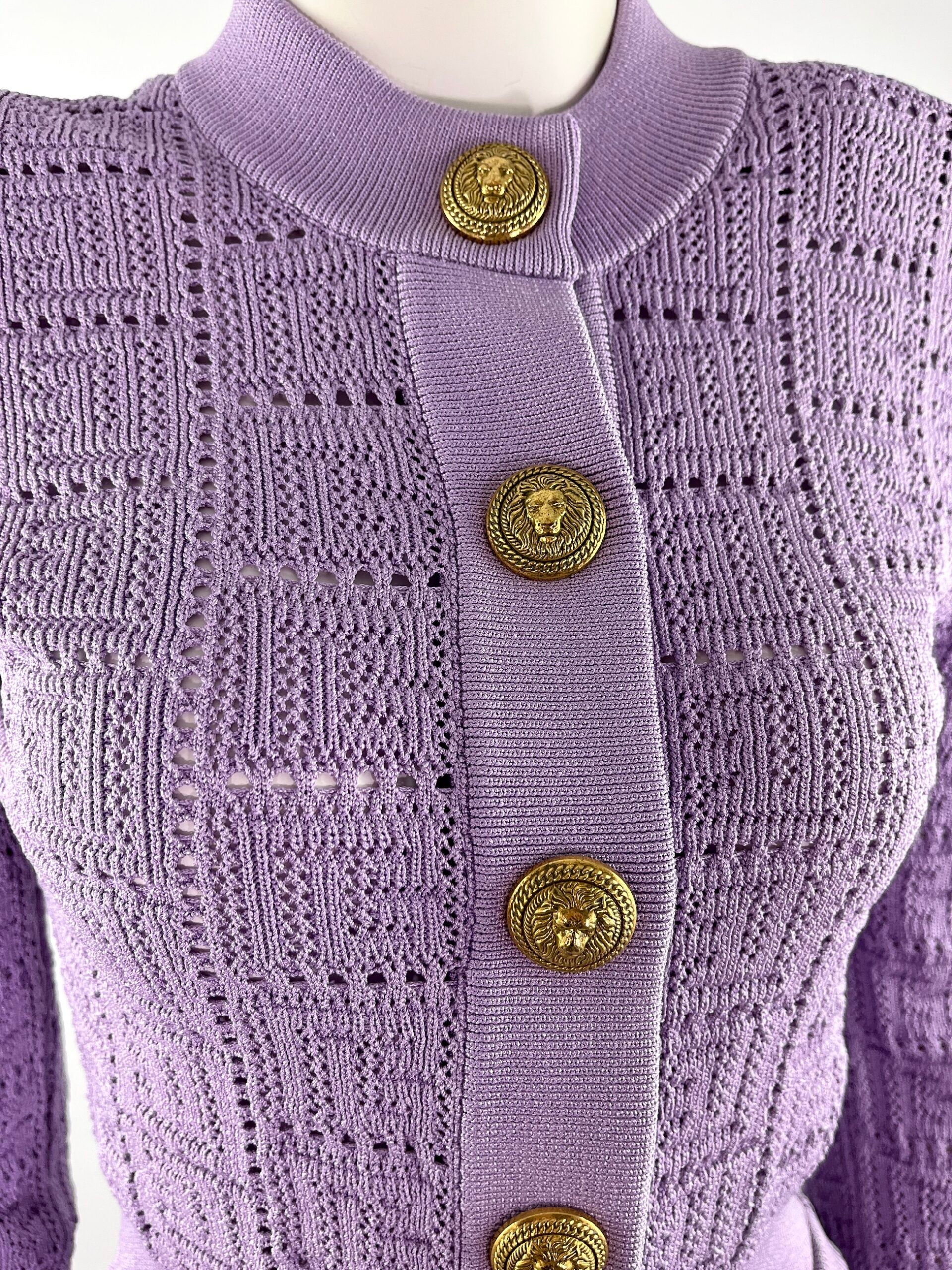 Balmain Monogram Lilac Knit Cardigan and Shorts Set 38