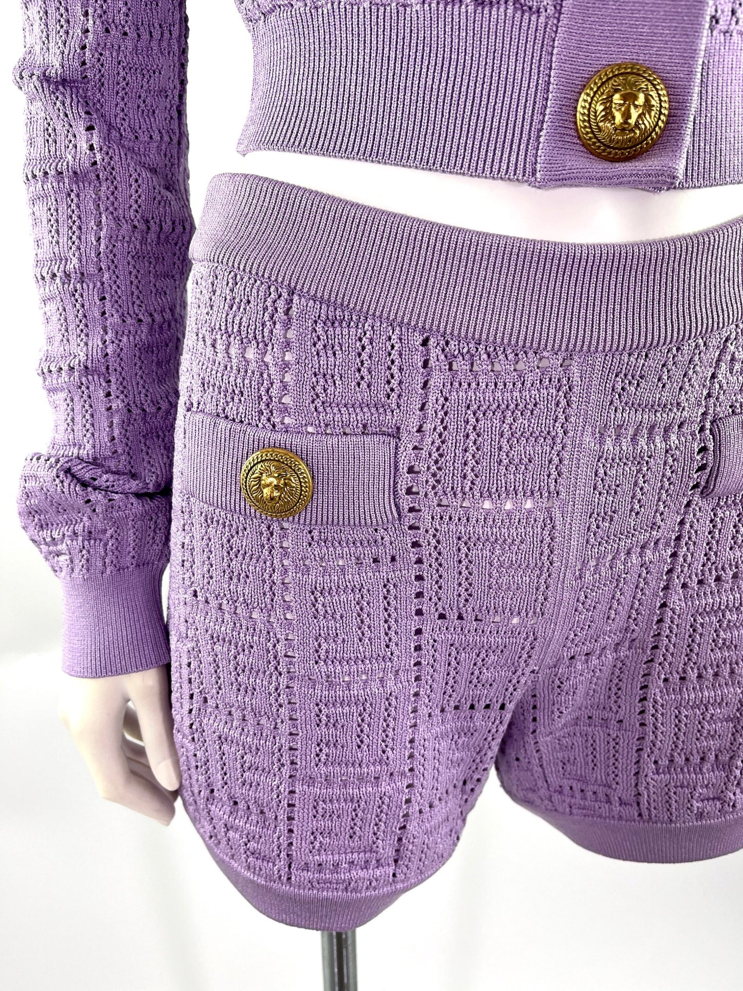 Balmain Monogram Lilac Knit Cardigan and Shorts Set 38