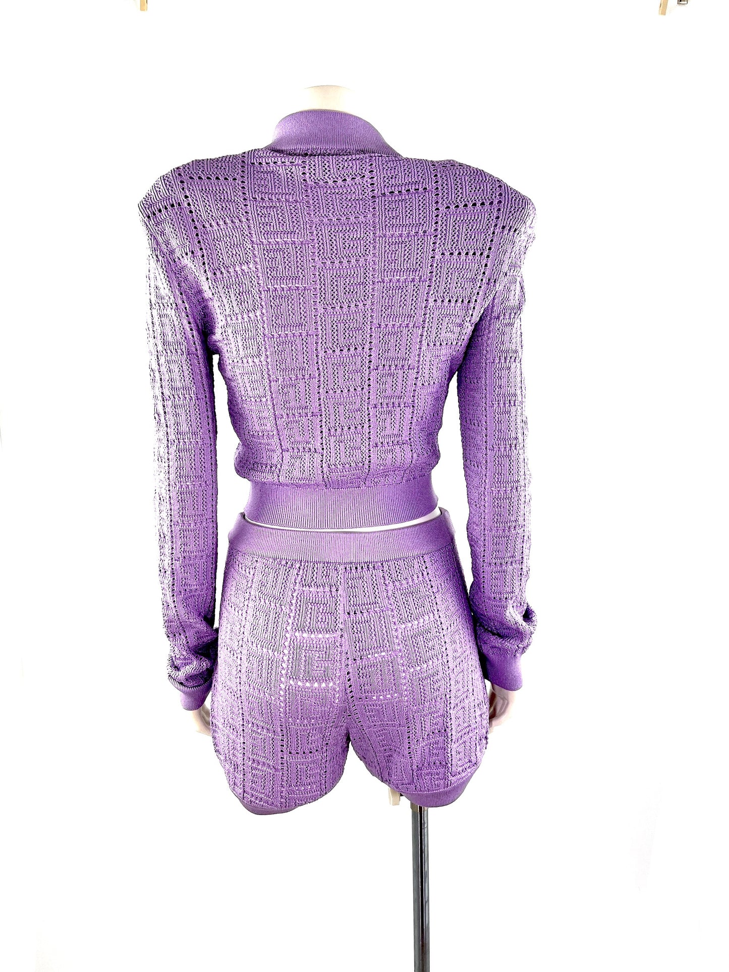 Balmain Monogram Lilac Knit Cardigan and Shorts Set 38