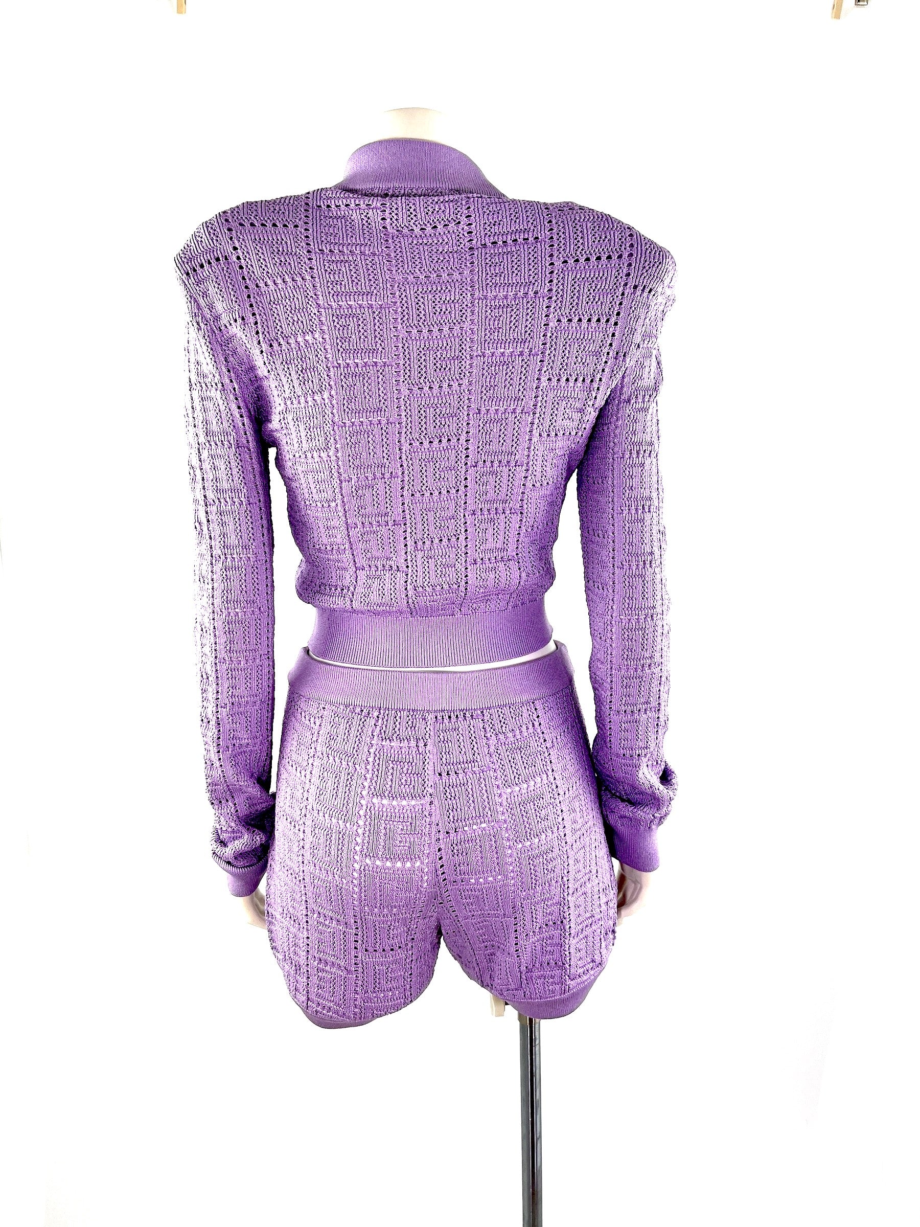 Balmain Monogram Lilac Knit Cardigan and Shorts Set 38