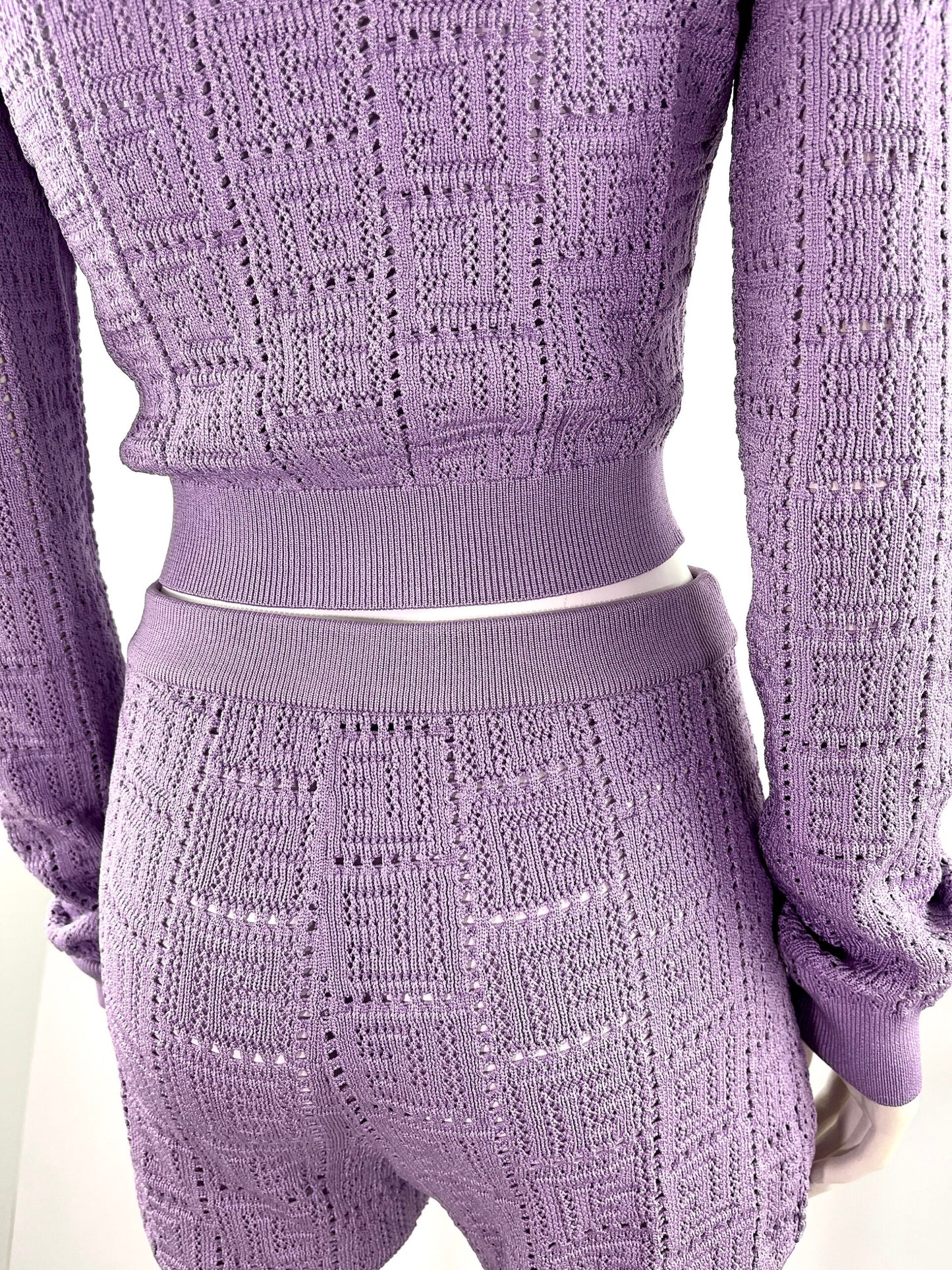 Balmain Monogram Lilac Knit Cardigan and Shorts Set 38