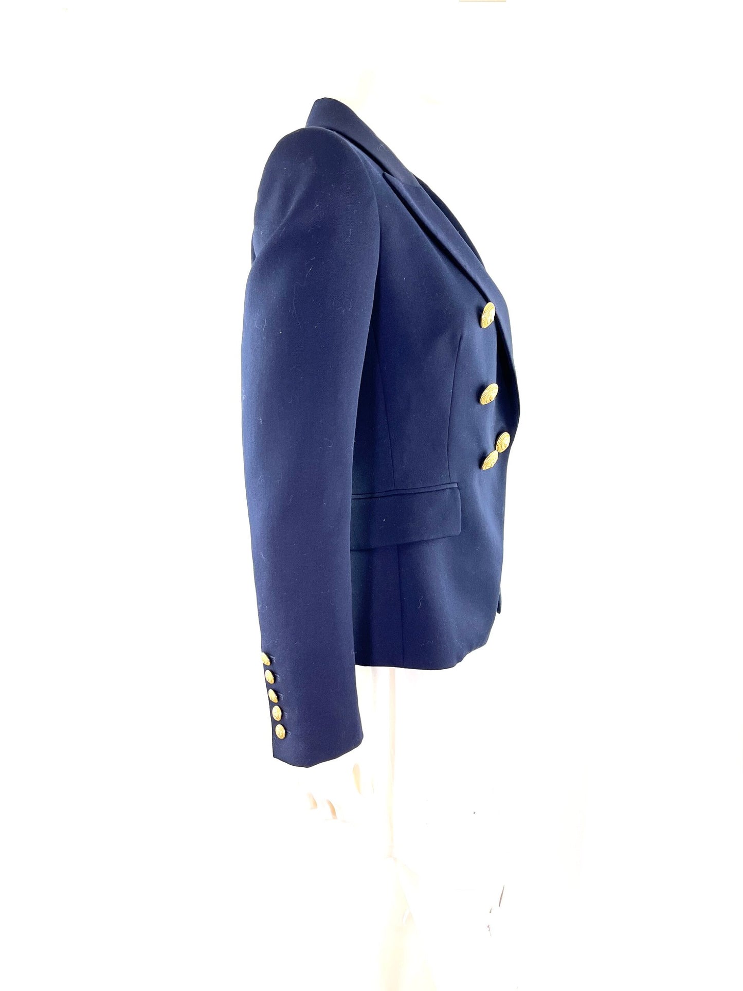 Balmain Navy Blue Gold Button Embellished Wool Blazer Jacket 38