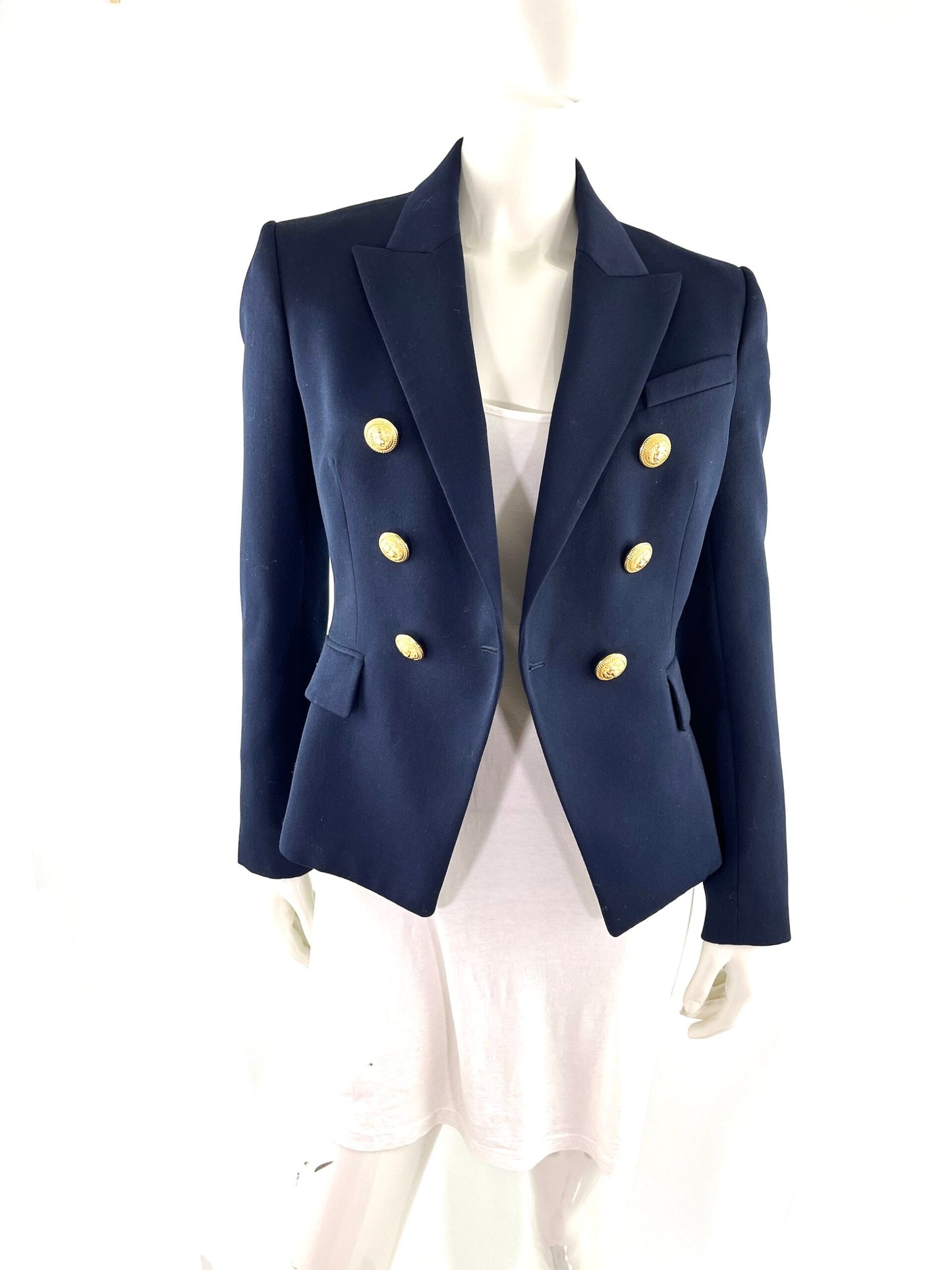 Balmain Navy Blue Gold Button Embellished Wool Blazer Jacket 38