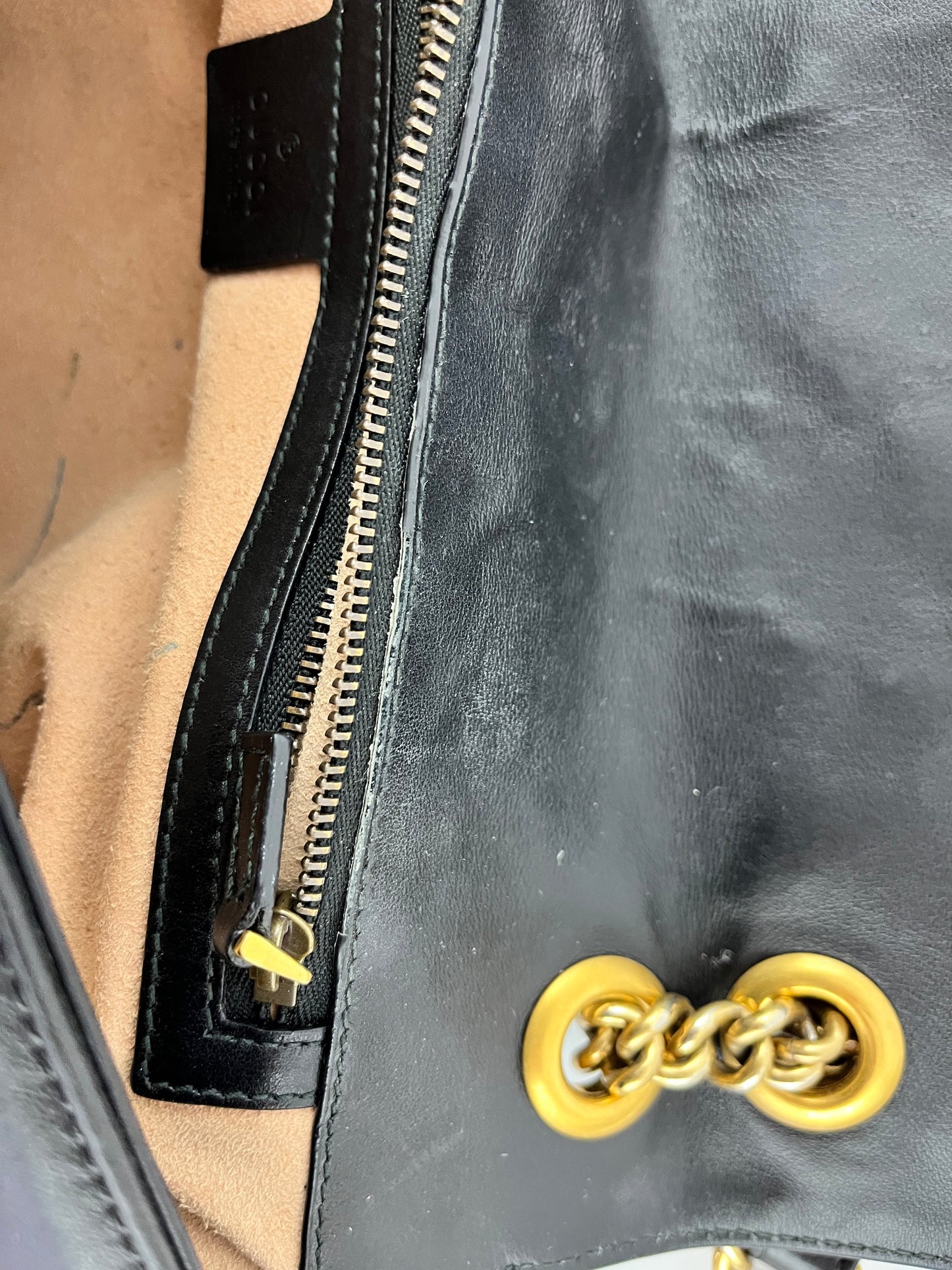 GUCCI Marmont Matelasse Large GG Black Chevron Leather Shoulder Bag