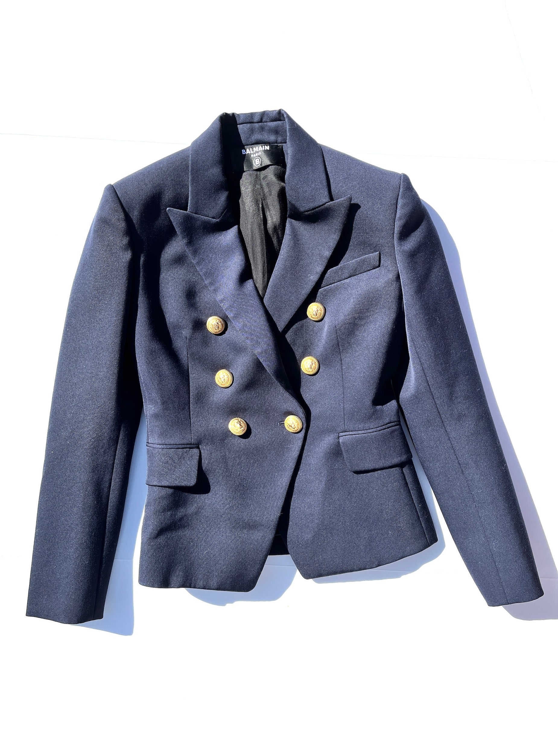 Balmain Navy Blue Gold Button Embellished Wool Blazer Jacket 38