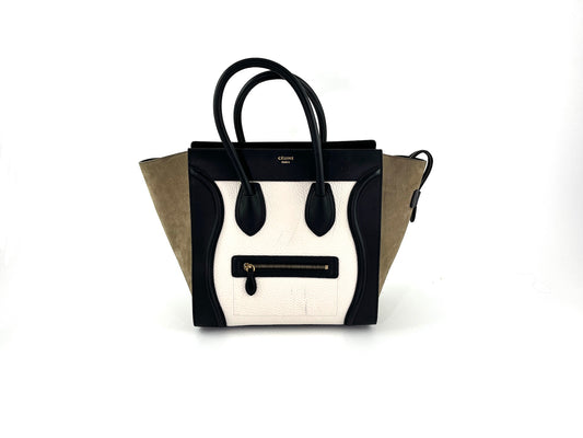 Celine Phantom Black White Taupe Leather Luggage Bag