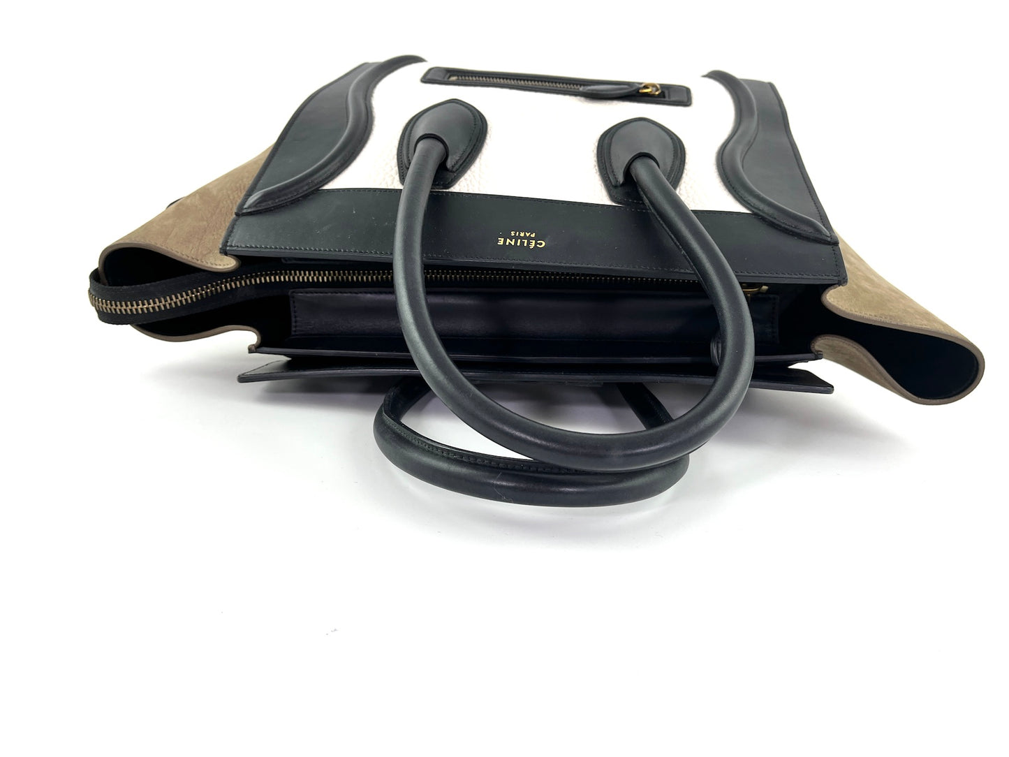 Celine Phantom Black White Taupe Leather Luggage Bag