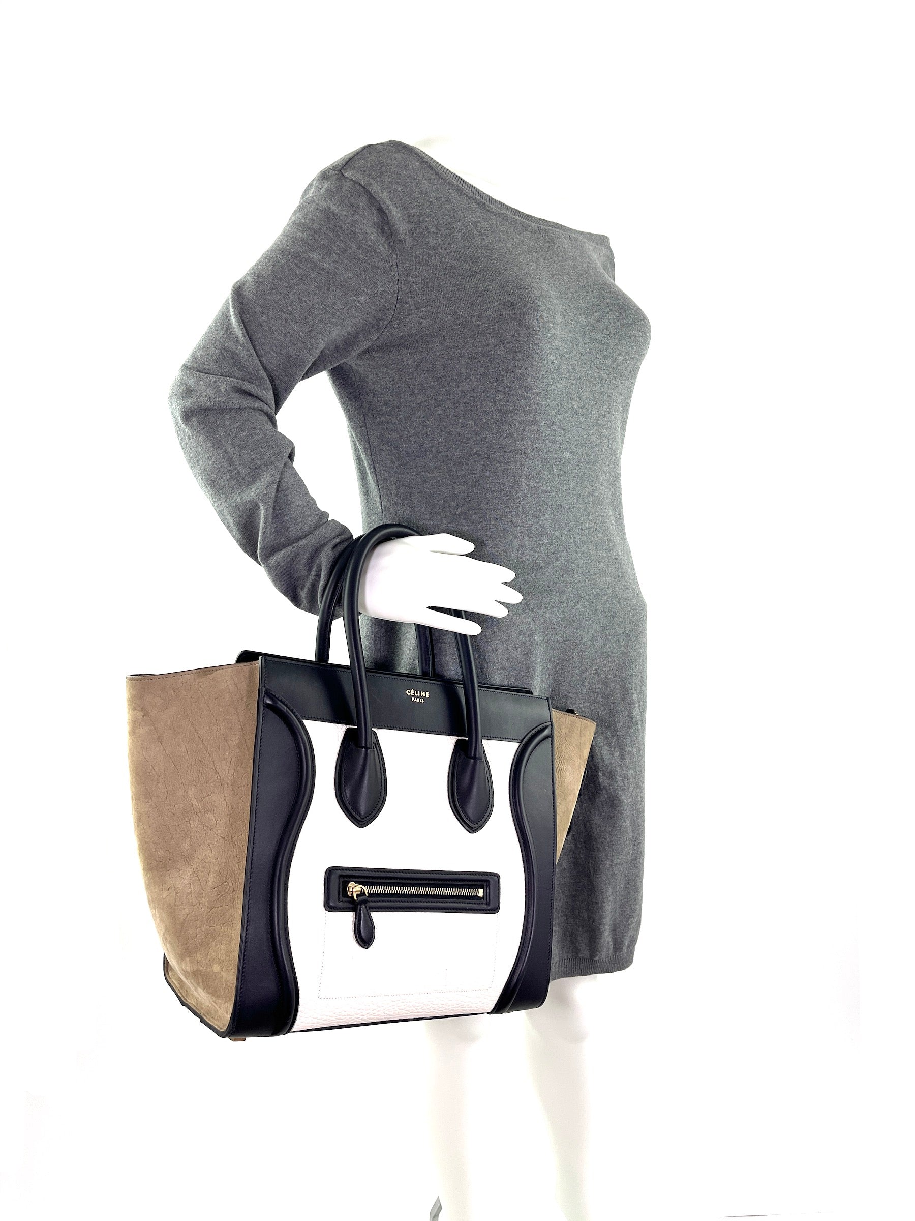 Celine Phantom Black White Taupe Leather Luggage Bag