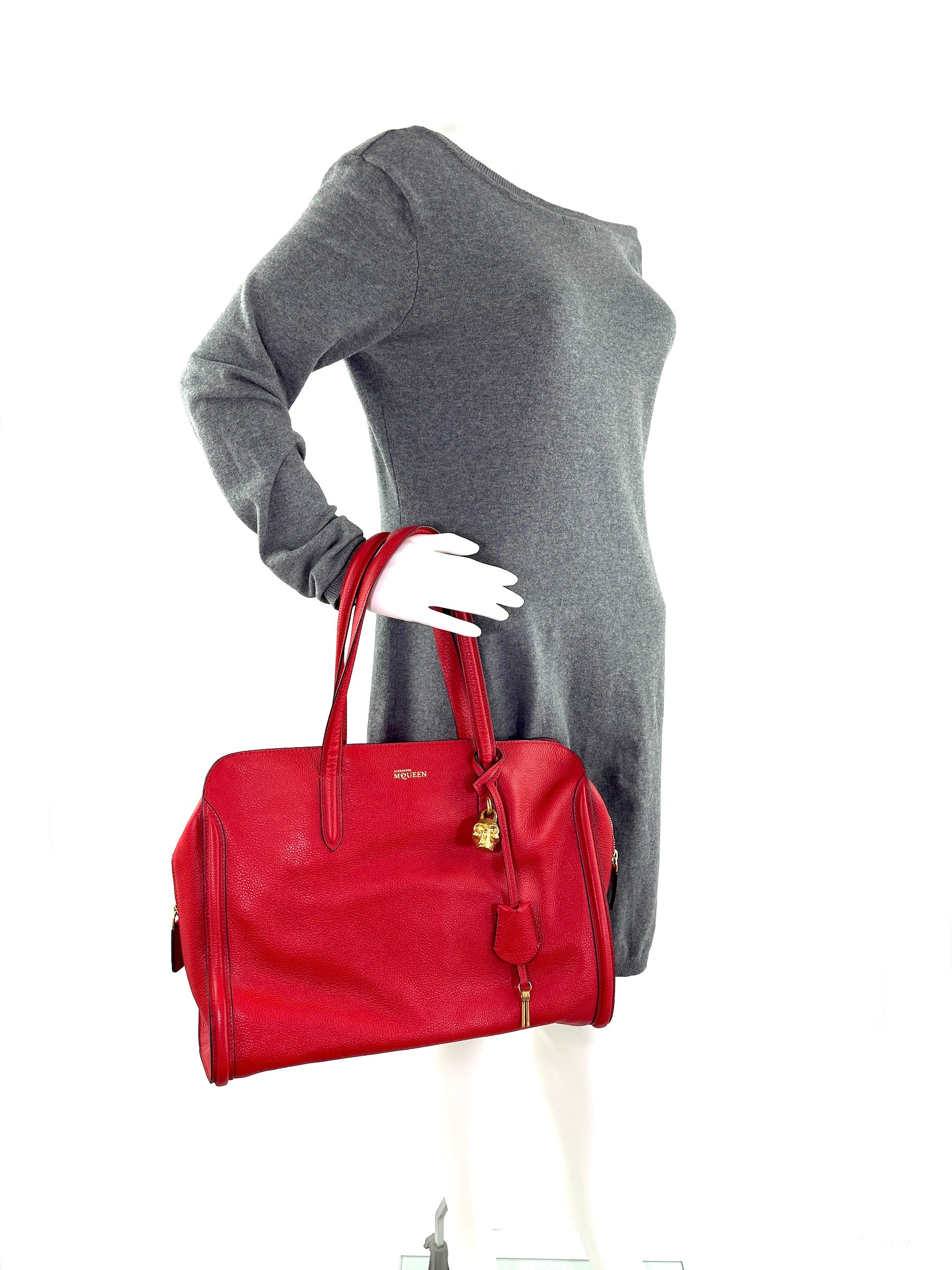 Alexander McQueen Red Grained Leather Tote