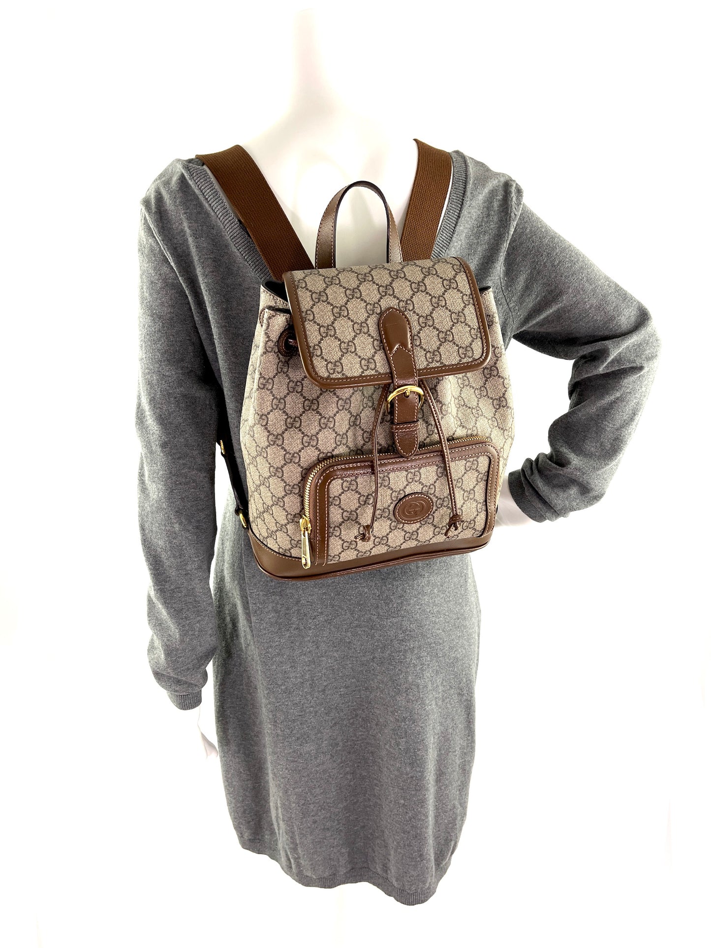 GUCCI Brown Monogram Interlocking GG Supreme Backpack