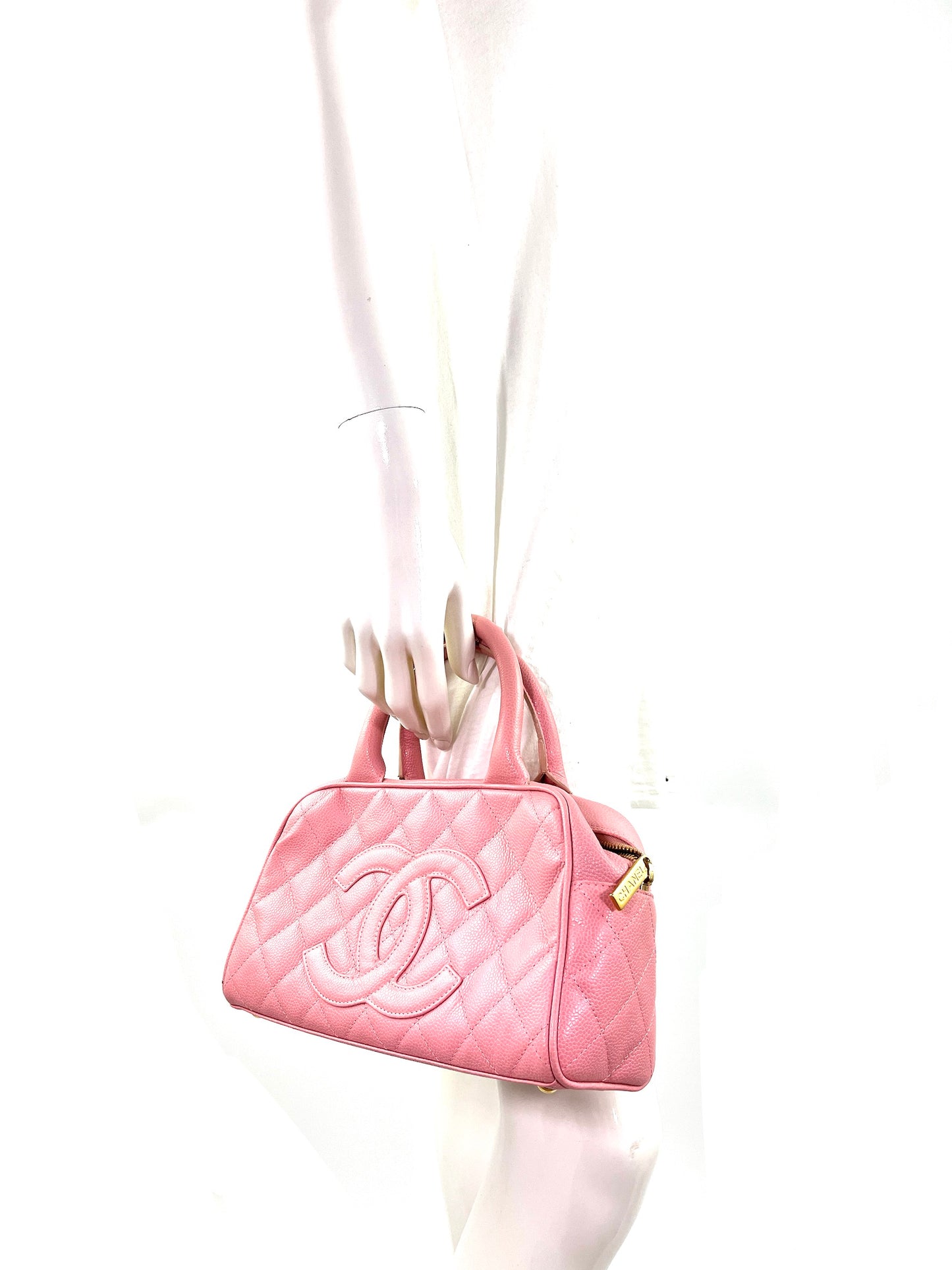 Vintage CHANEL Timeless Pink Quilted Caviar Bowler Bag