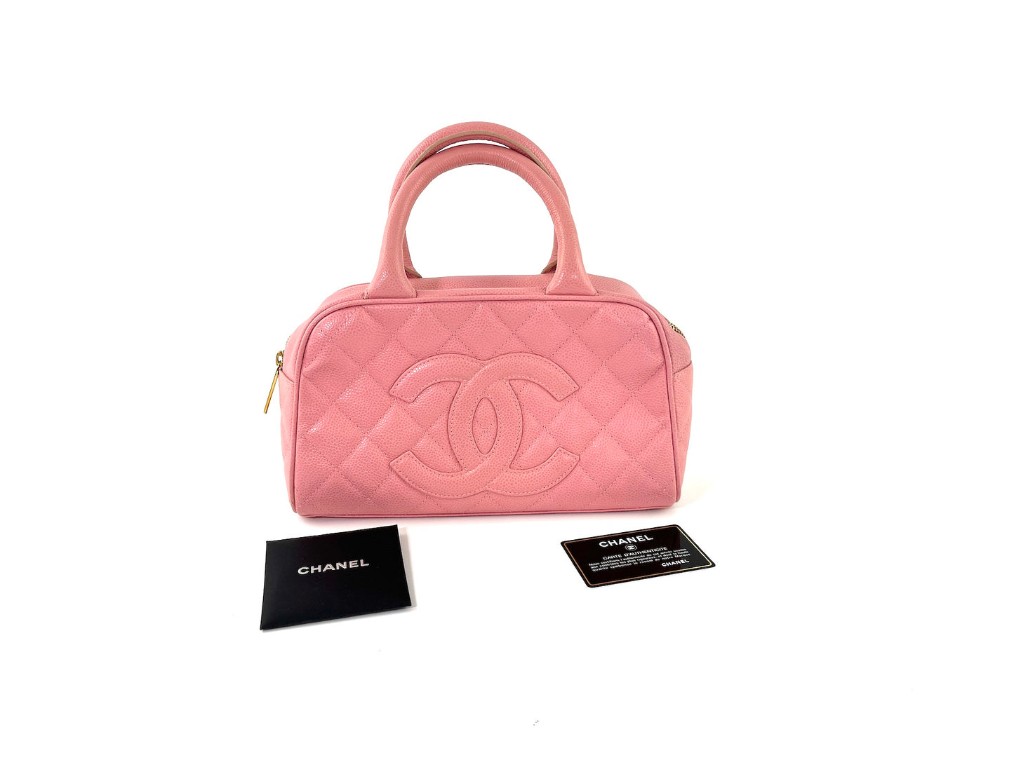 Vintage CHANEL Timeless Pink Quilted Caviar Bowler Bag
