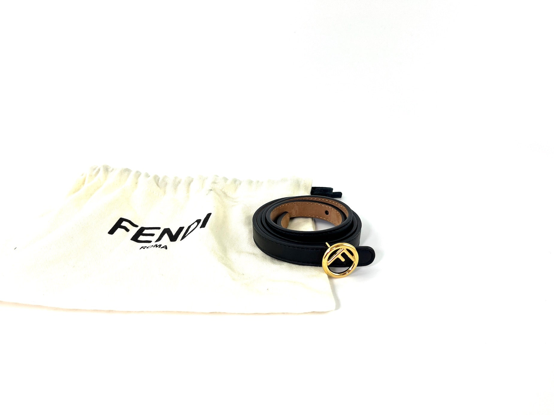 FENDI Black Leather Skinny Belt 85