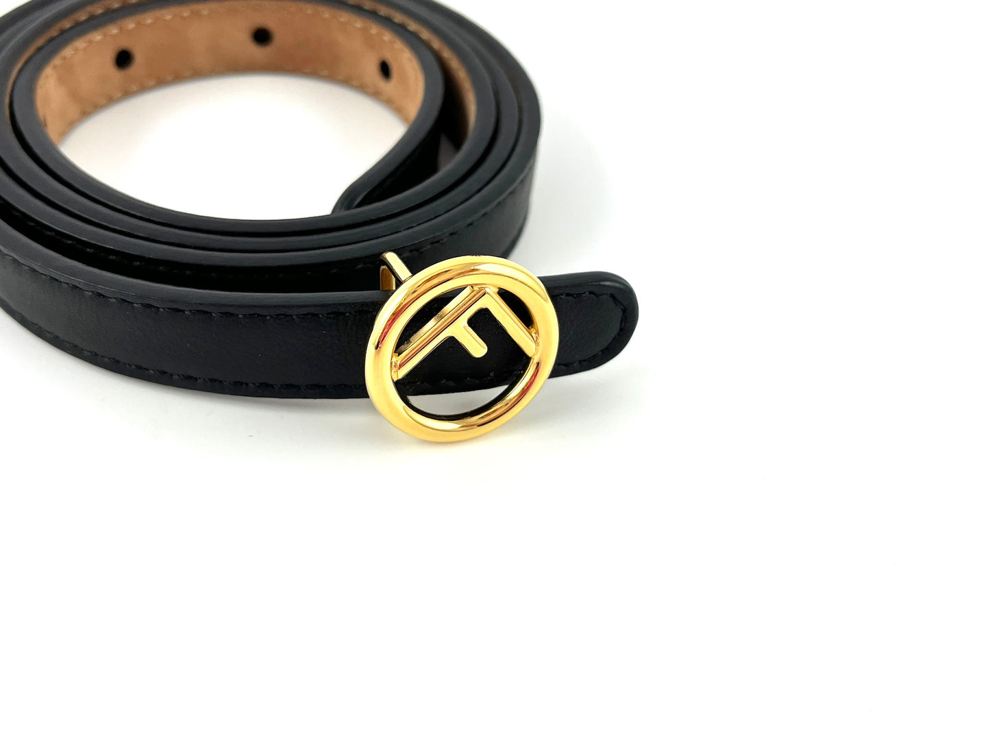 FENDI Black Leather Skinny Belt 85