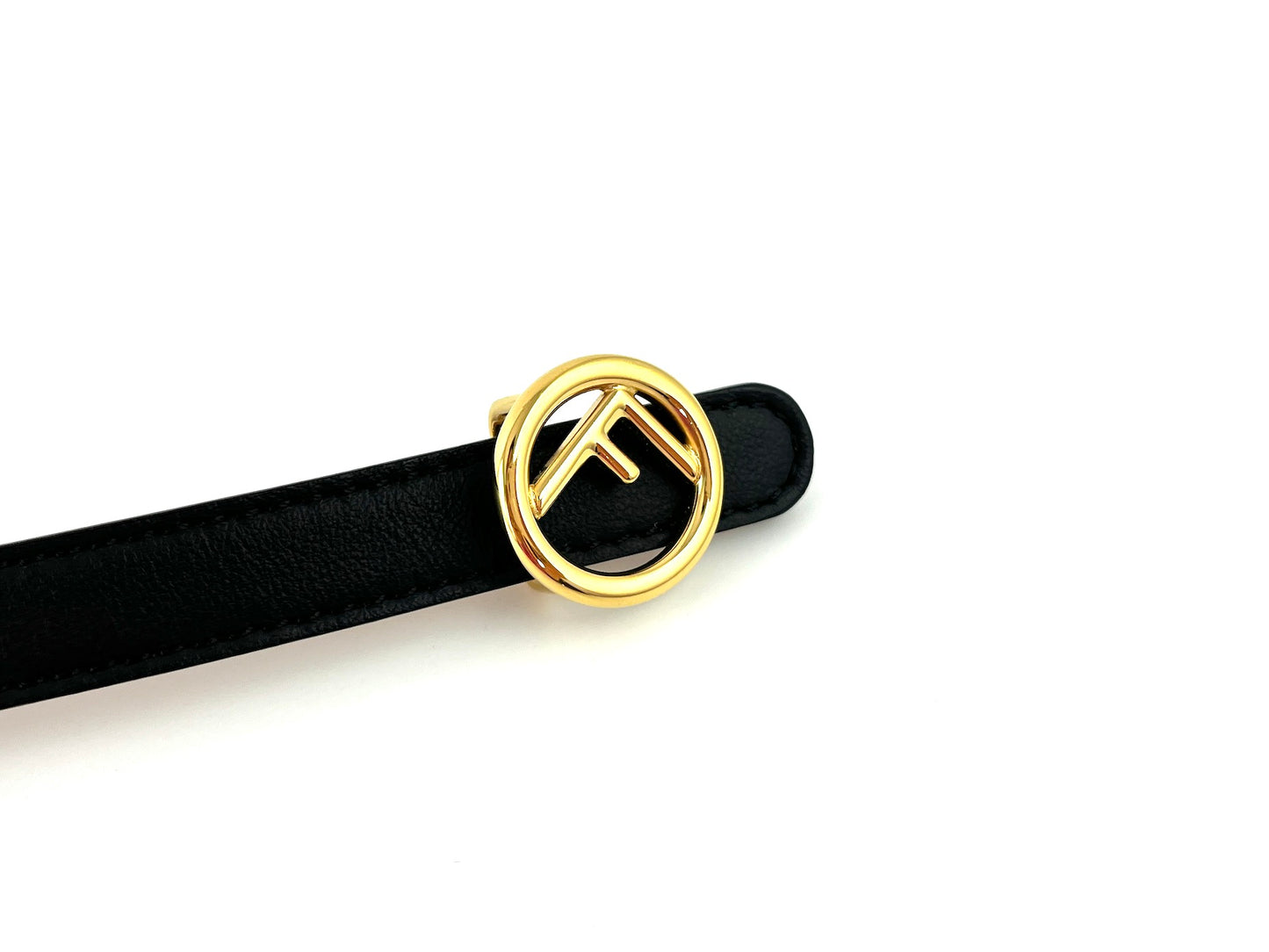 FENDI Black Leather Skinny Belt 85