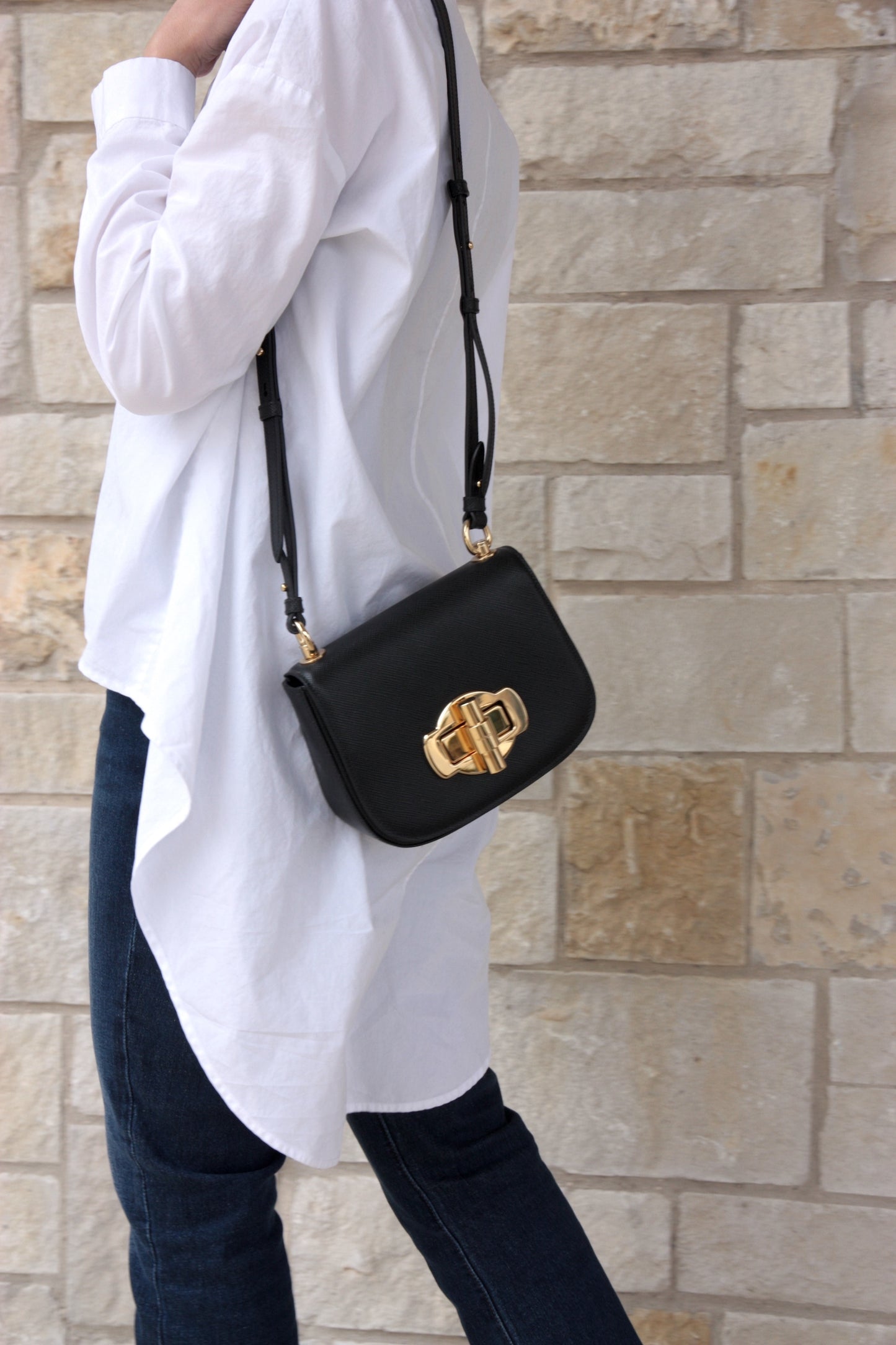Prada Black 2020 City Saffiano Turn Lock Crossbody Bag