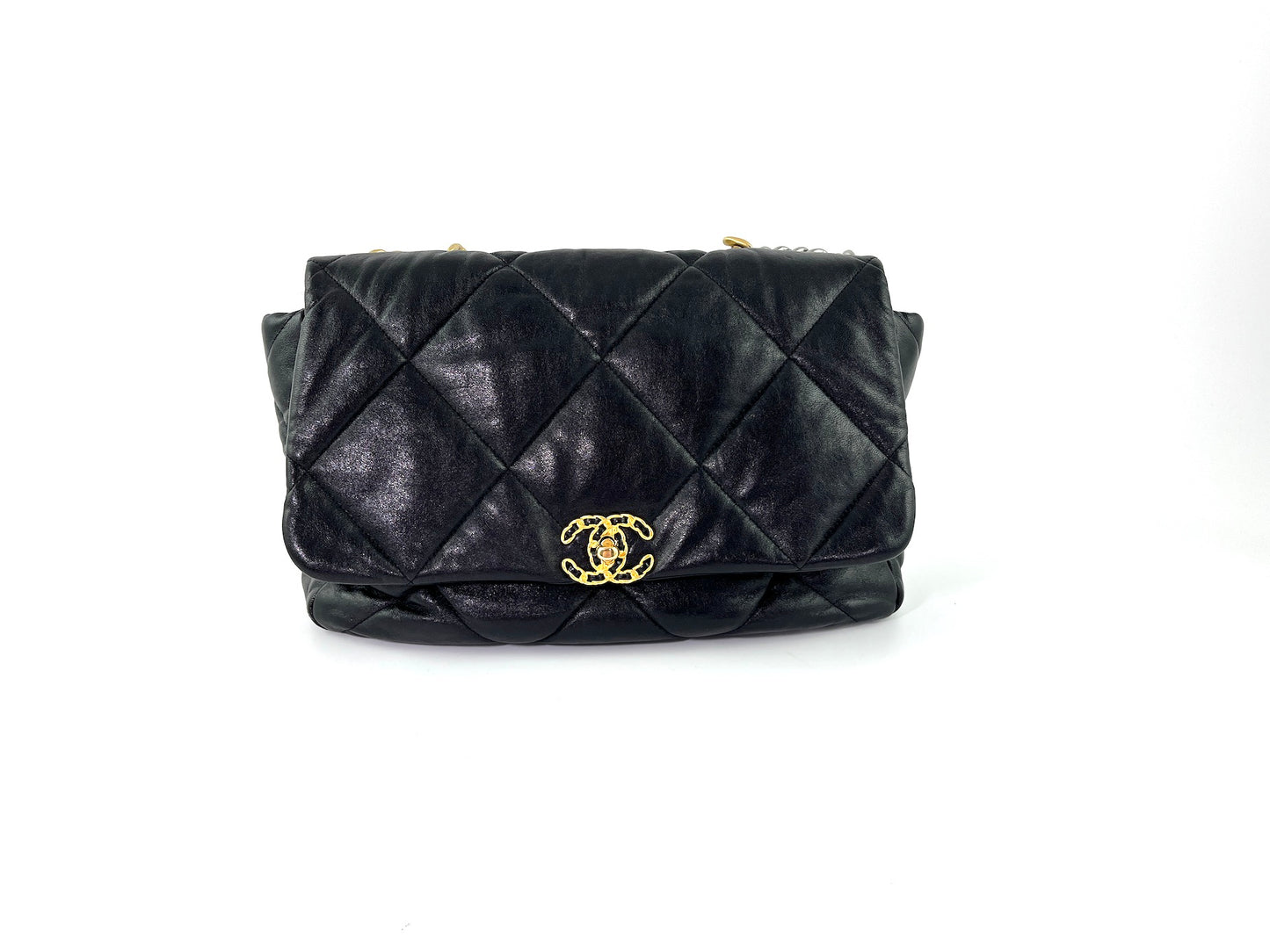 CHANEL 19 Black Goatskin 2020 Chain Quilted Maxi Bag