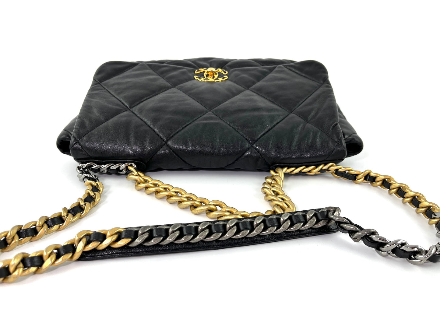 CHANEL 19 Black Goatskin 2020 Chain Quilted Maxi Bag