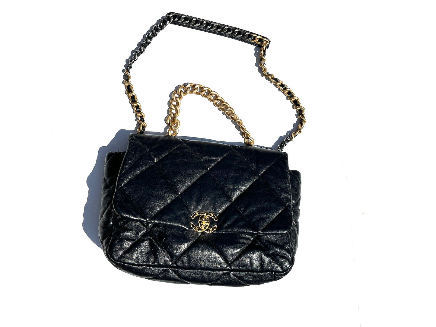 CHANEL 19 Black Goatskin 2020 Chain Quilted Maxi Bag