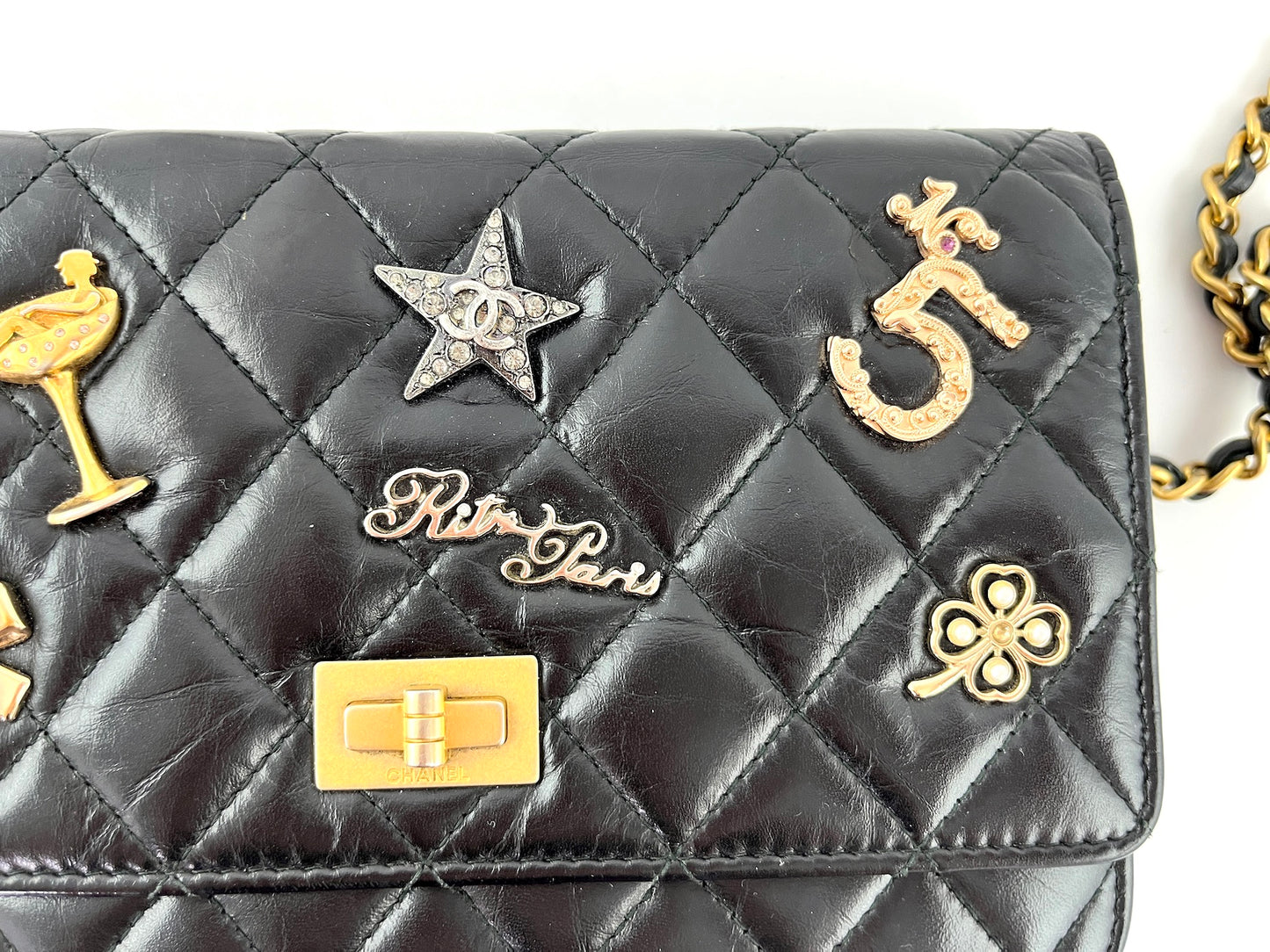 CHANEL Black Calfskin Charm Reissue 2.55 Wallet on Chain Crossbody Flap Bag