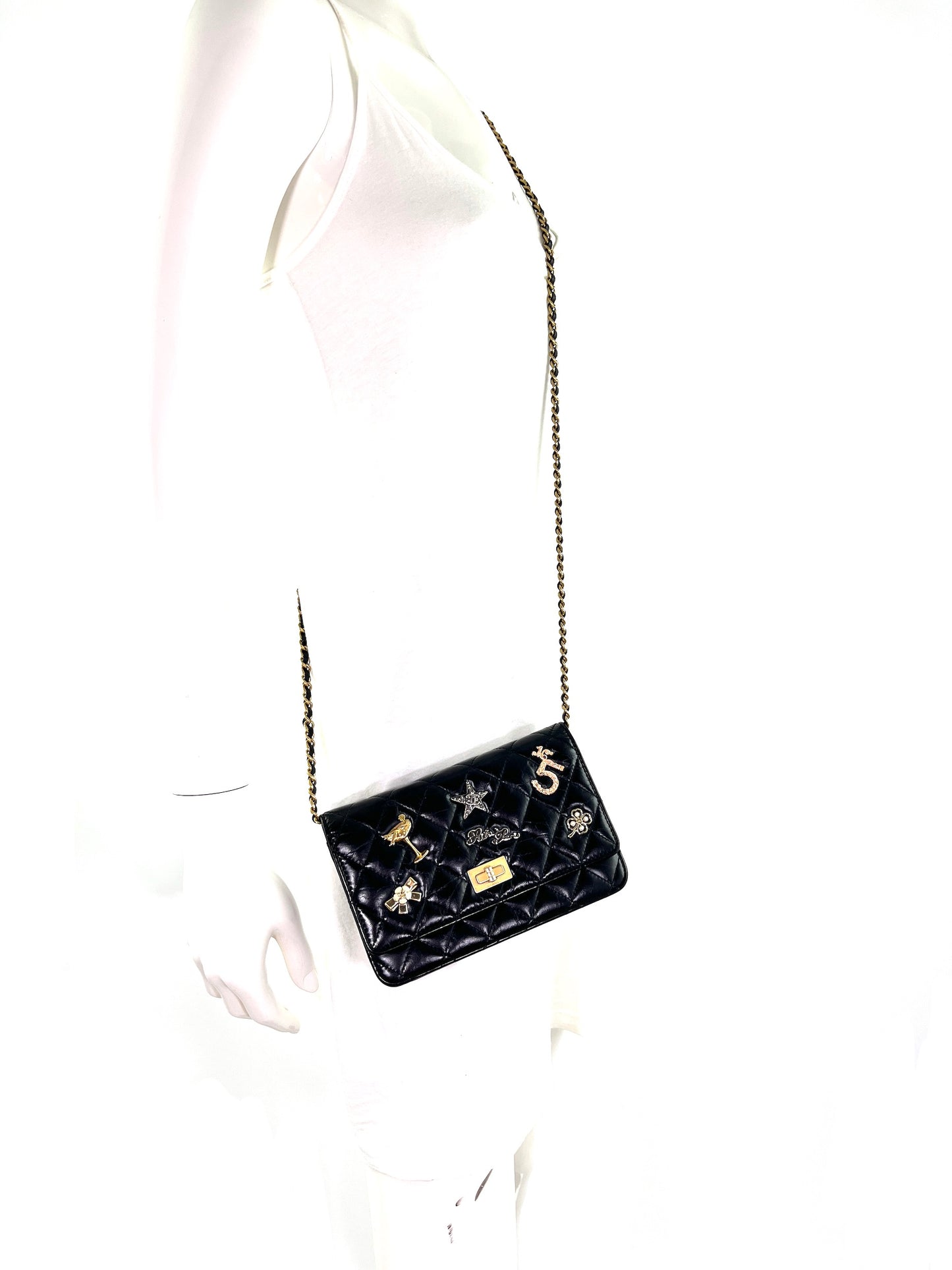 CHANEL Black Calfskin Charm Reissue 2.55 Wallet on Chain Crossbody Flap Bag