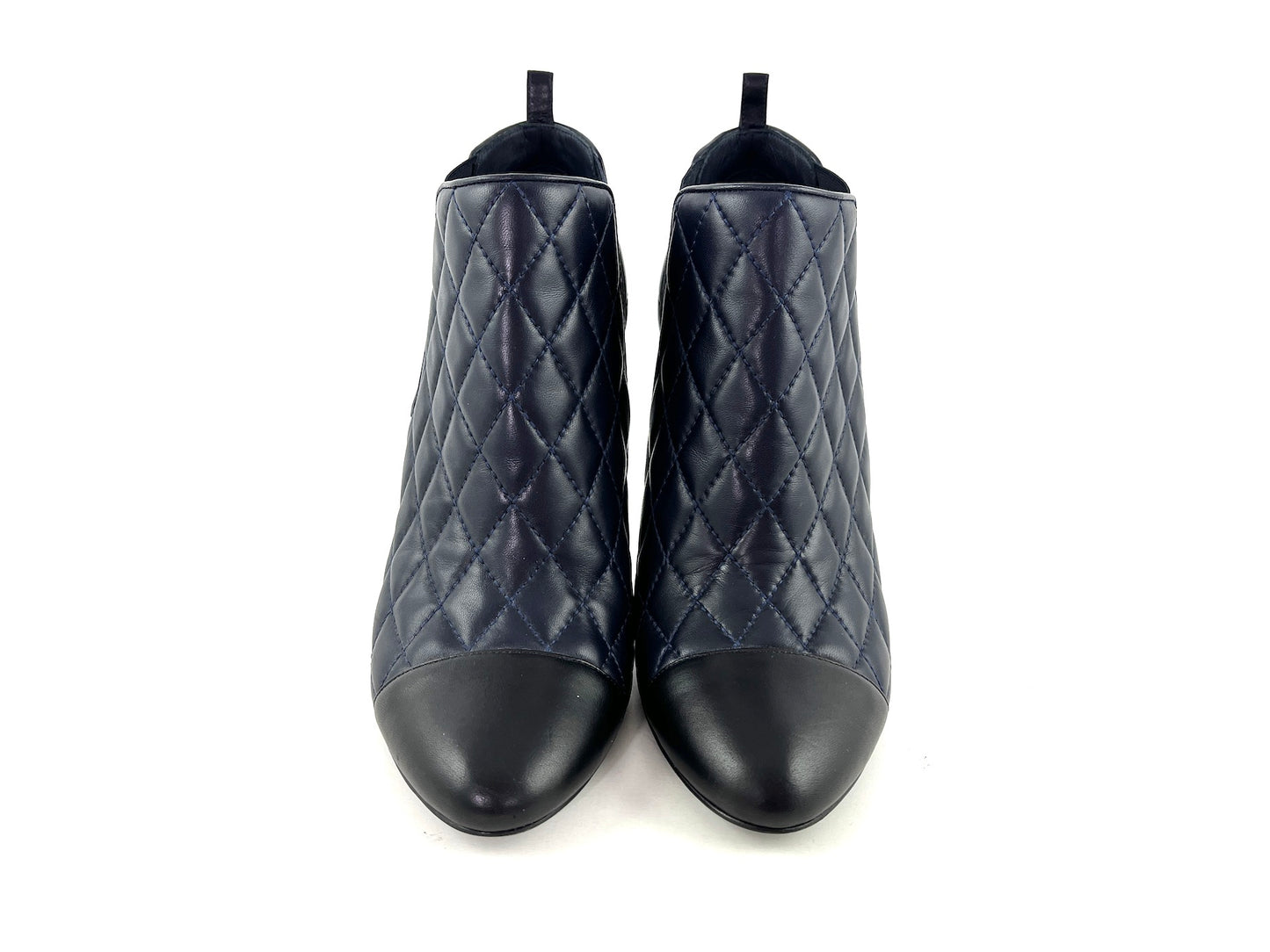 CHANEL Cap Toe Quilted Leather CC Ankle Boots 40 9.5