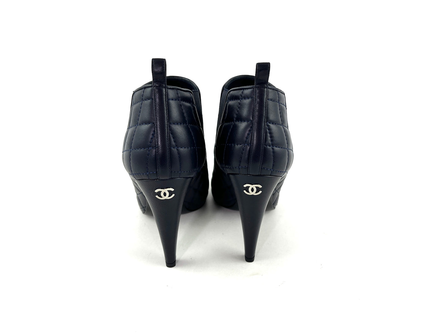 CHANEL Cap Toe Quilted Leather CC Ankle Boots 40 9.5