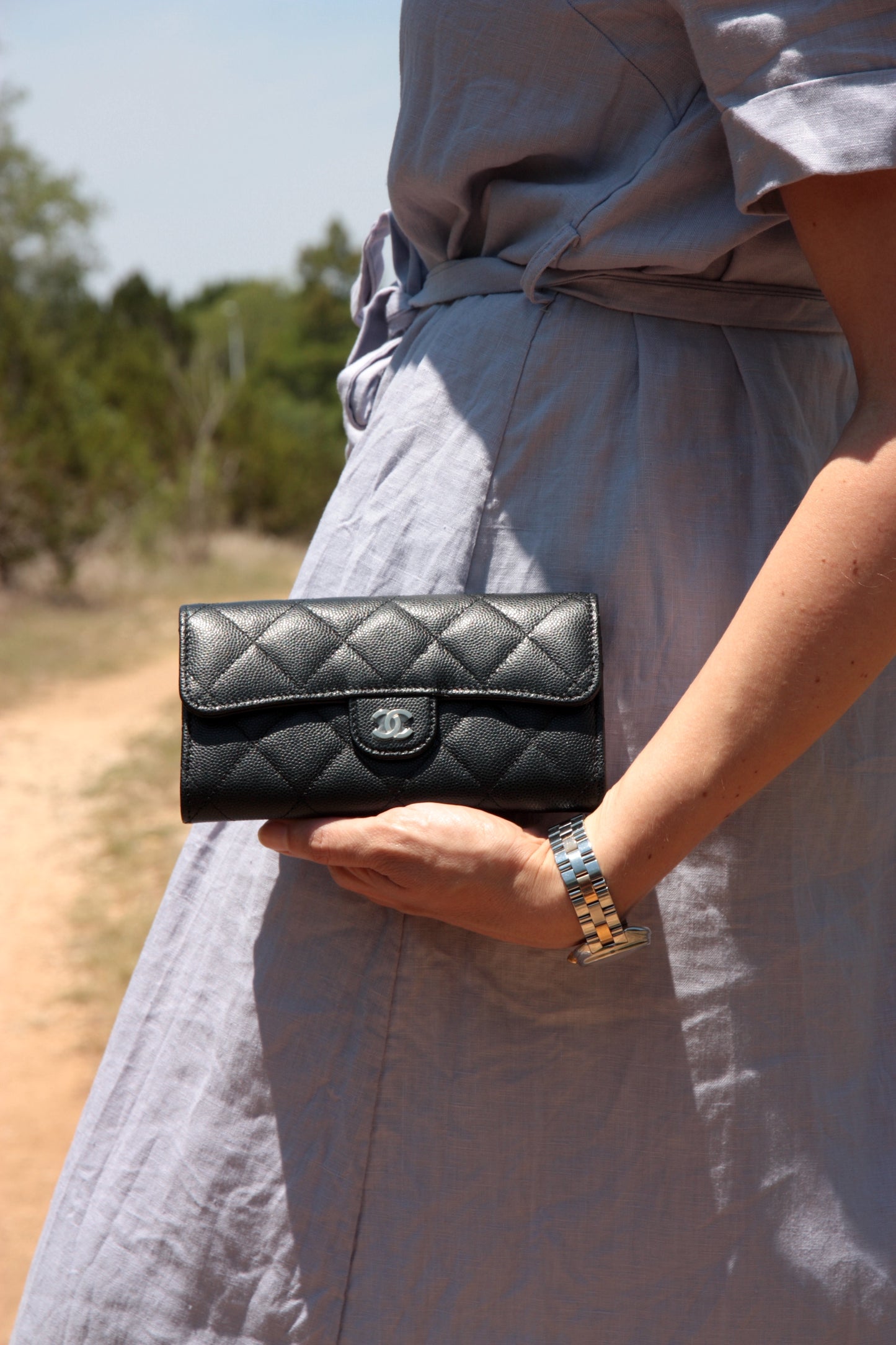 New CHANEL 22S Black Caviar Classic Flap Medium Wallet