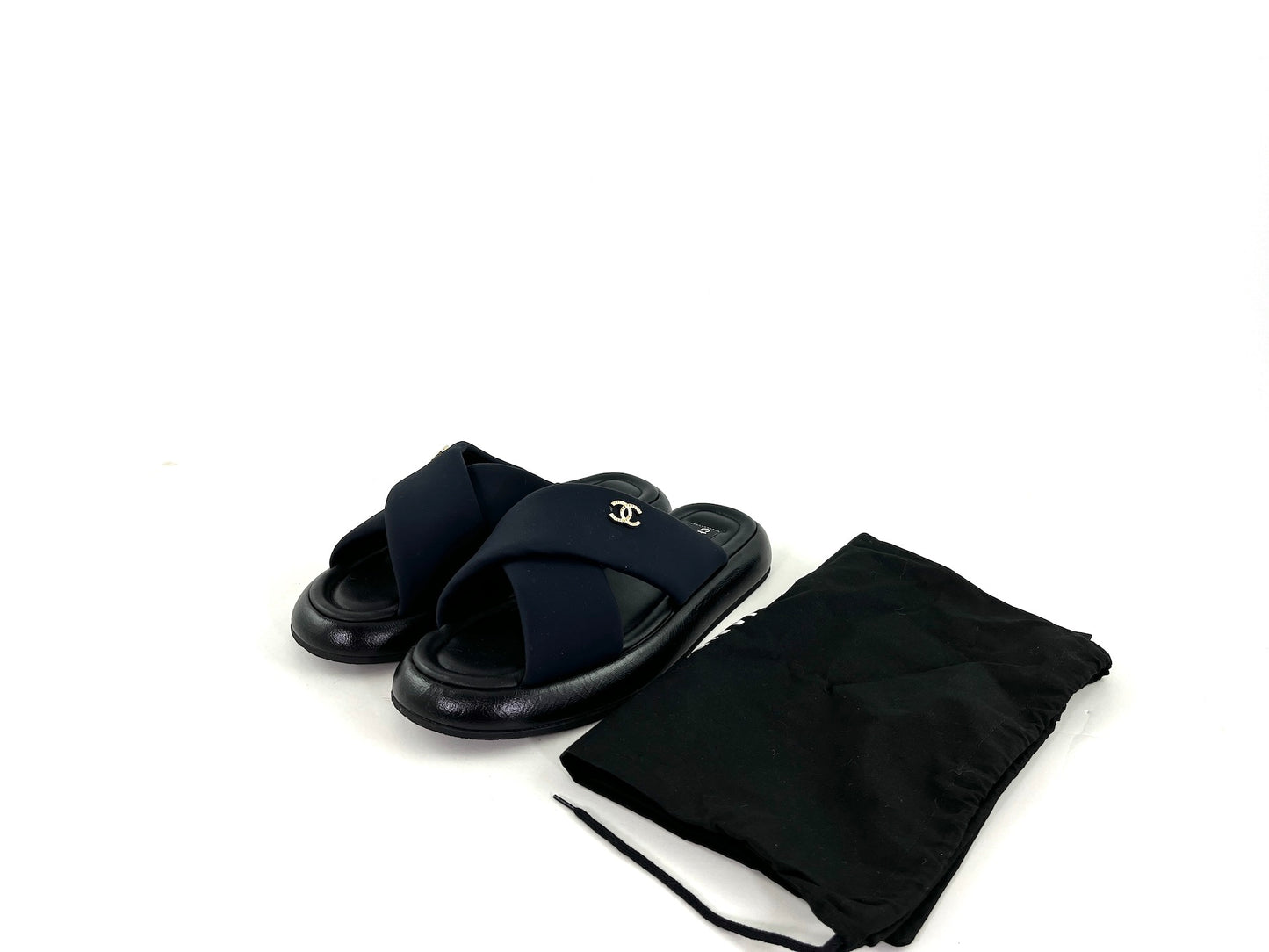 CHANEL Puffy 2022 Criss Cross Black Slide Sandals 41