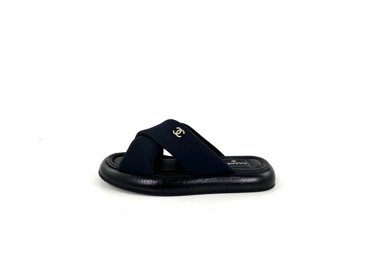 CHANEL Puffy 2022 Criss Cross Black Slide Sandals 41