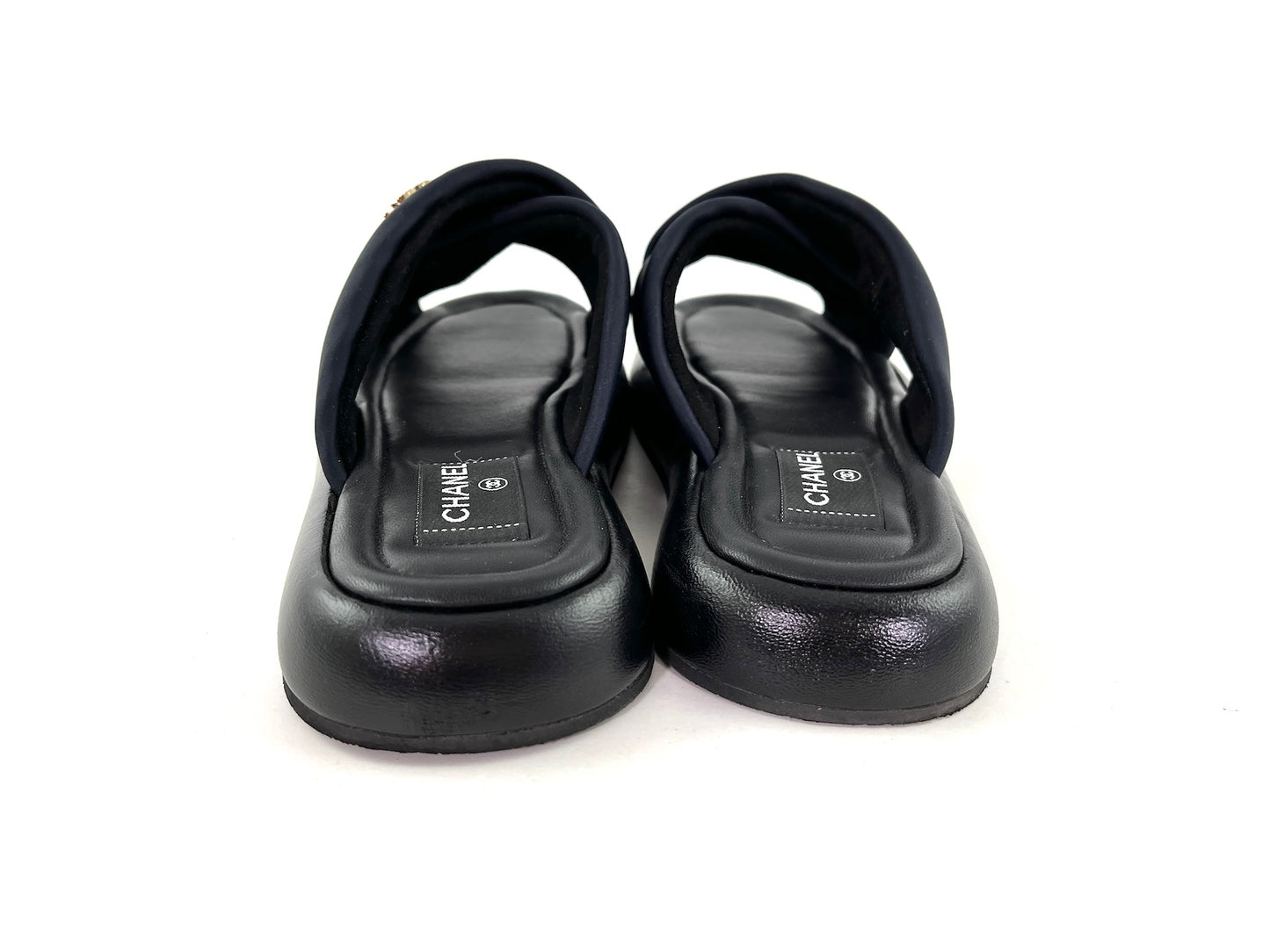 CHANEL Puffy 2022 Criss Cross Black Slide Sandals 41