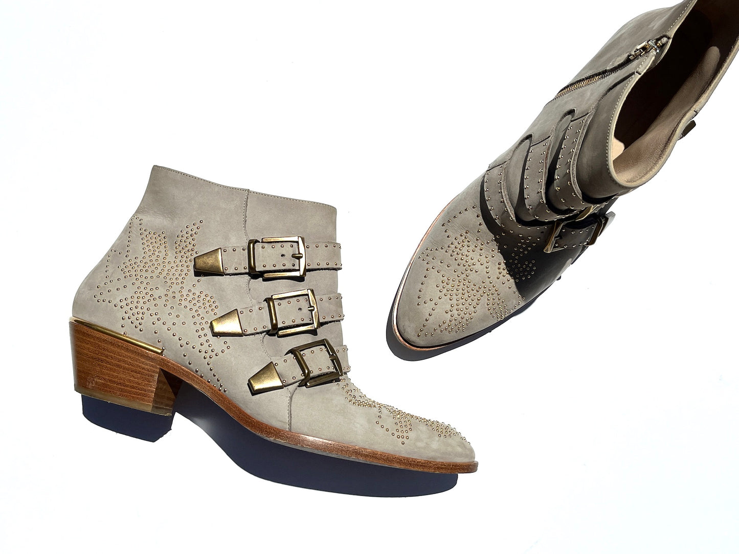 CHLOE  Susanna Studded Taupe Western Ankle Boots 41