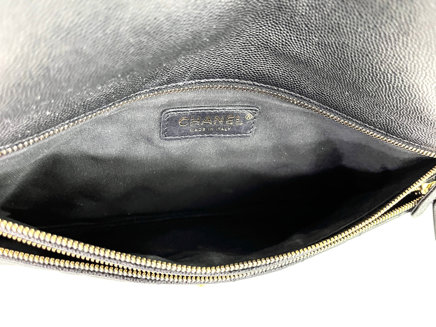 CHANEL Classic 2021 Black Quilted Caviar Flap Clutch Bag