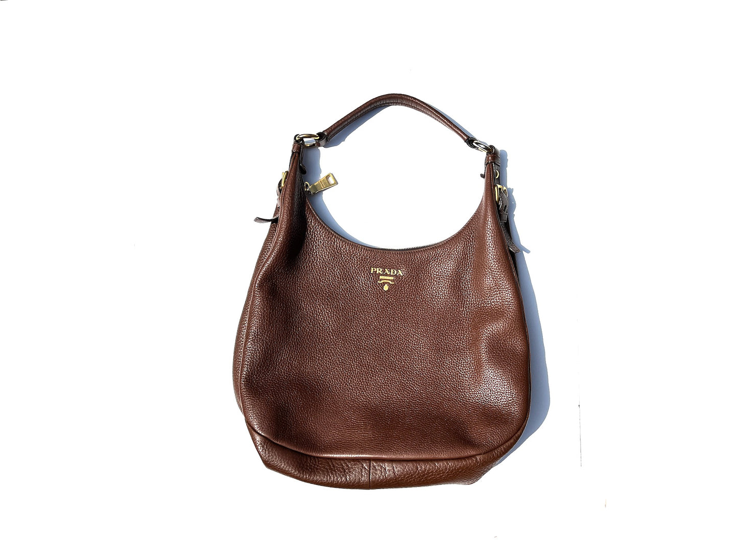 Prada Vitello Daino Brown Leather Hobo Bag