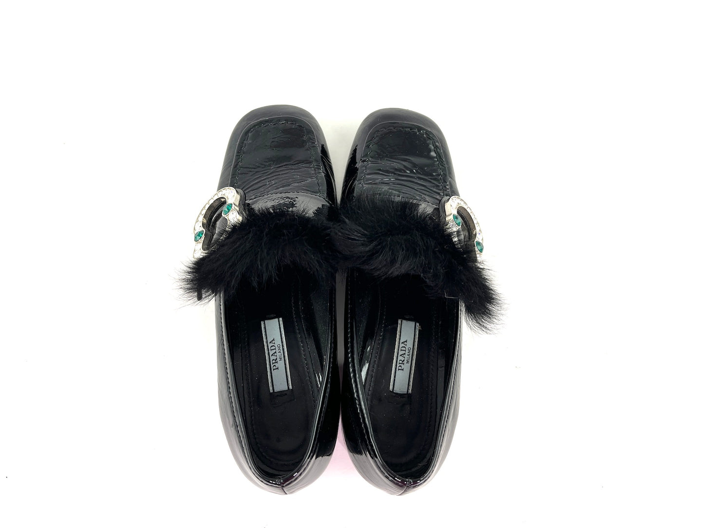PRADA Black Embellished Loafers 38