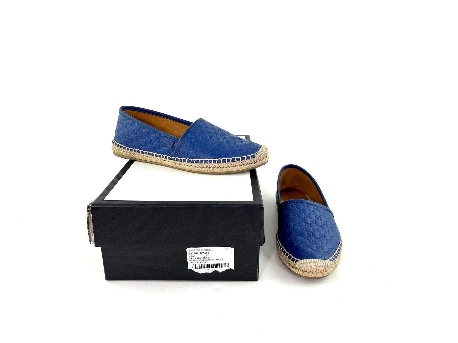 GUCCI Embossed Leather GG Microguccissima Espadrilles 37.5