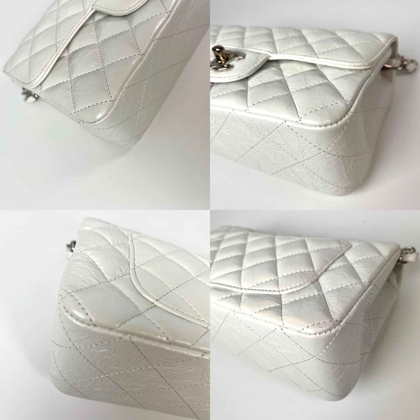 CHANEL White 2021 Rectangular Mini Crumpled Calfskin Classic Flap Bag