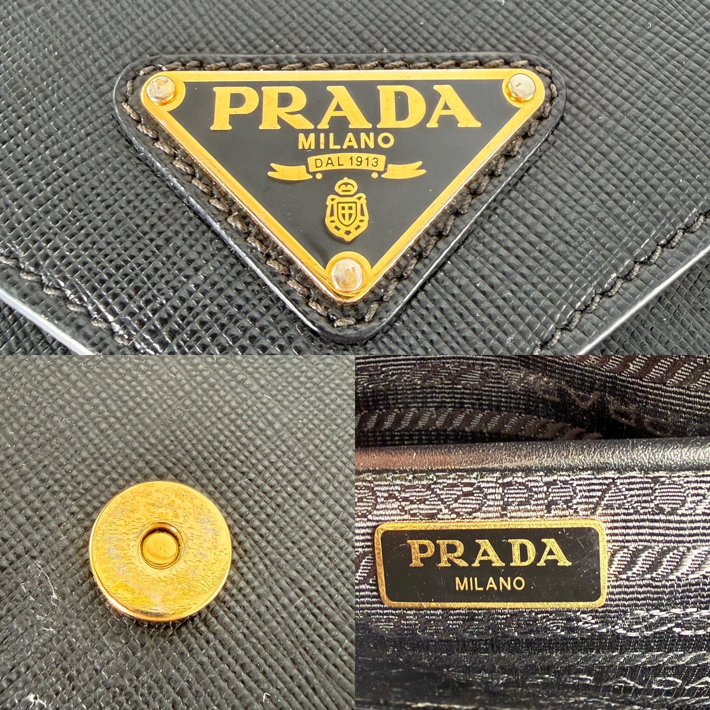 Prada Envelope Saffiano Soft Calfskin Flap Chain Metal Triangle Logo Black Leather Shoulder Crossbody Bag