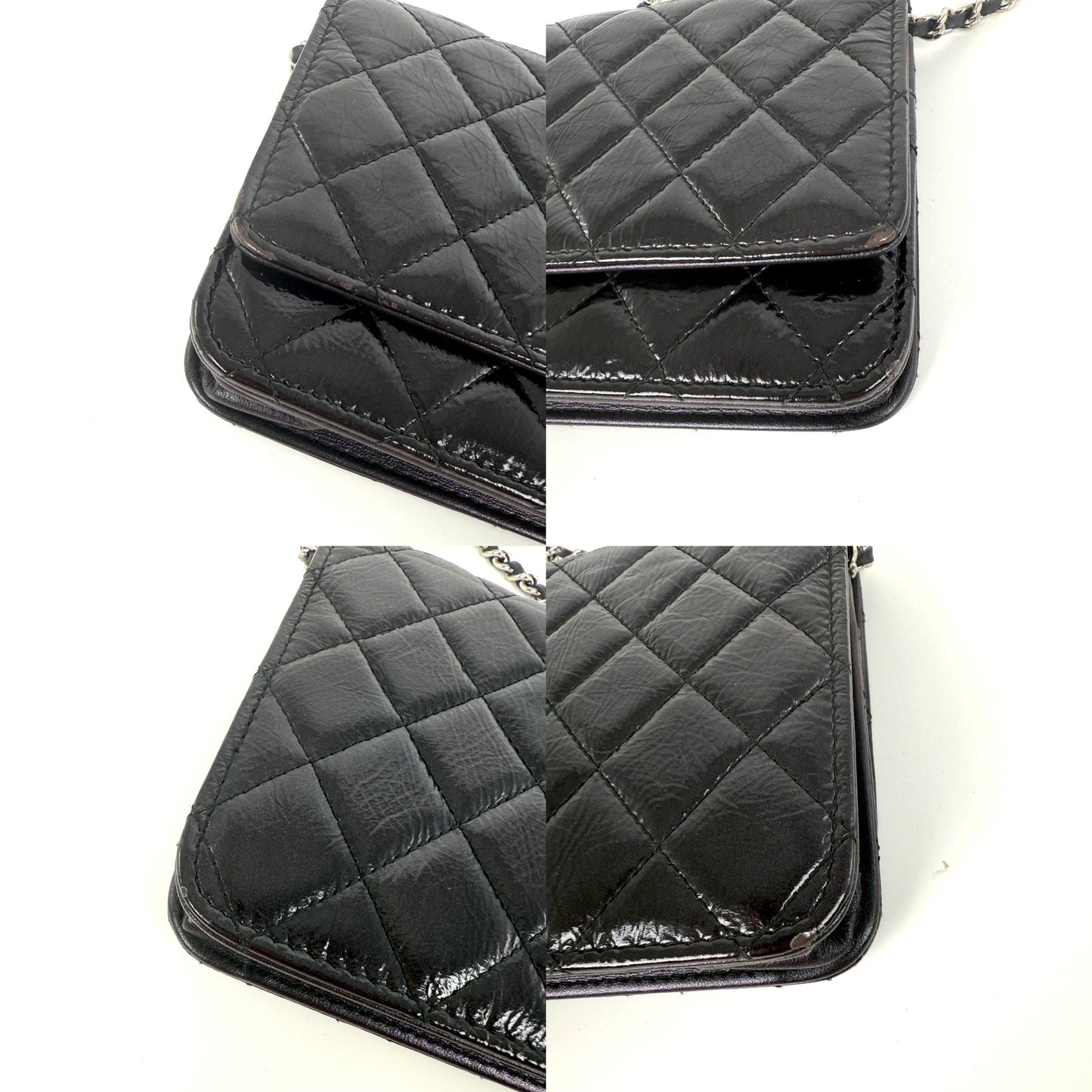 CHANEL Black Glazed Wallet on Chain Crossbody WOC Bag